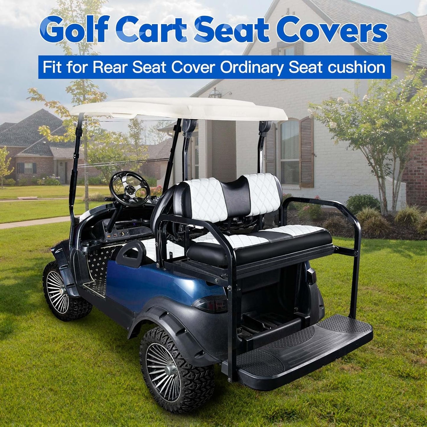 NOKINS Golf Cart Seat Covers Fit Club Car Precedent/DS/EZGO RXV/TXT/Yamaha Drive Aftermarket Standard Rear Seat Cushion, No Stapler, Multiple Colors&Breathable (White&Black)