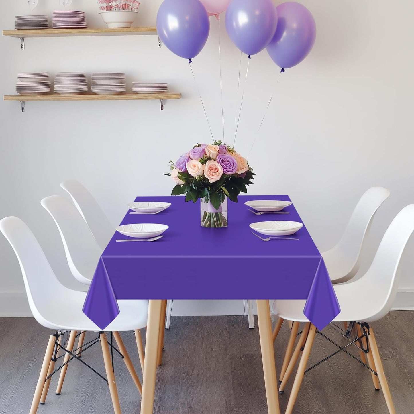 4 Pieces Purple & Black Series Rectangle Tablecloth, 54x72" Solid Color Waterproof & Spillproof Disposable Plastic Table Cover, Durable Party Tablecloth for Dining, Buffet, Picnic, Outdoor Events