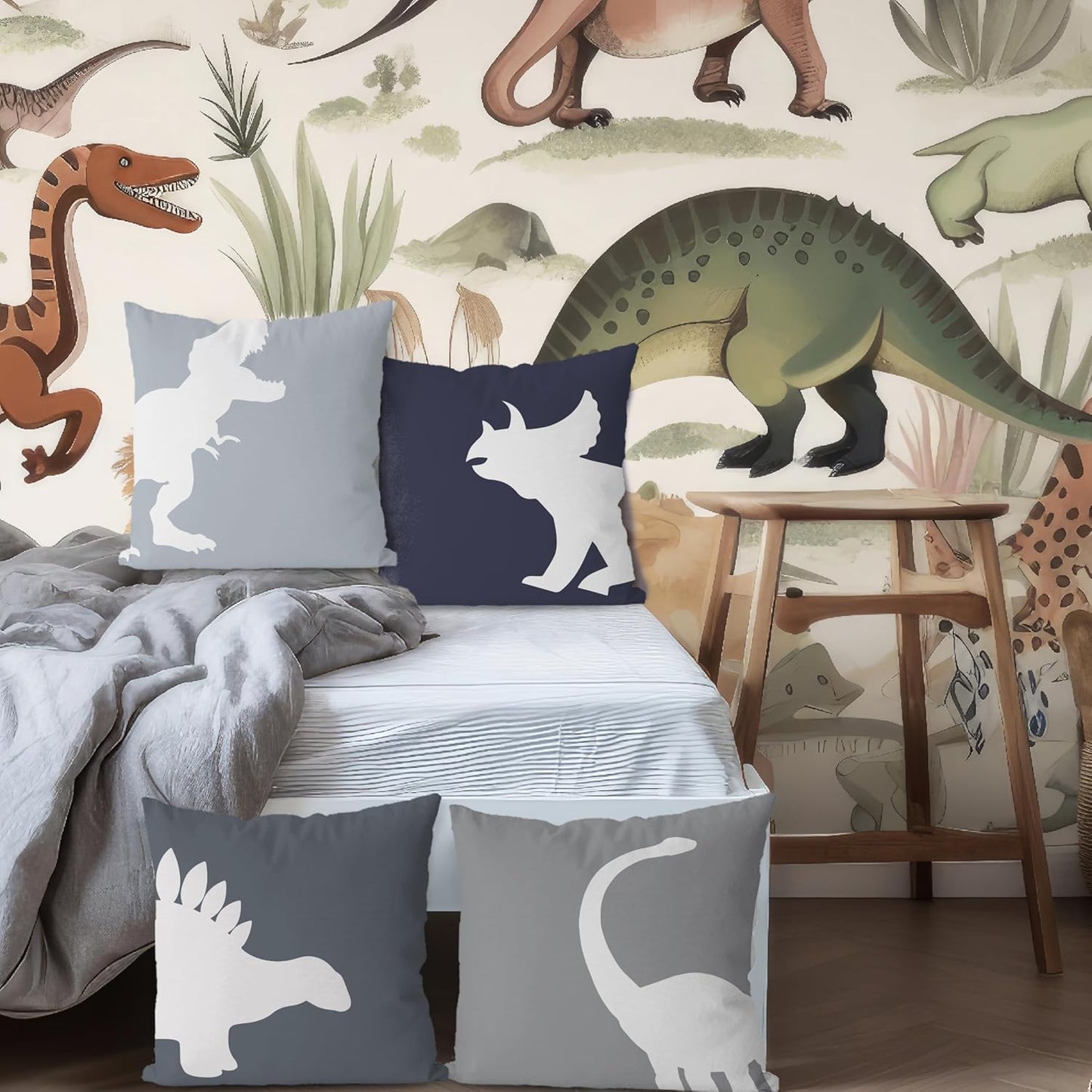 KEUSPI Dinosaur Pillow Covers Dino Throw Pillow Covers 18x18 Set of 4 Dinosaur Room Decor for Boys Dinosaur Pillowcase for Boys Room Playroom Nursery Decor