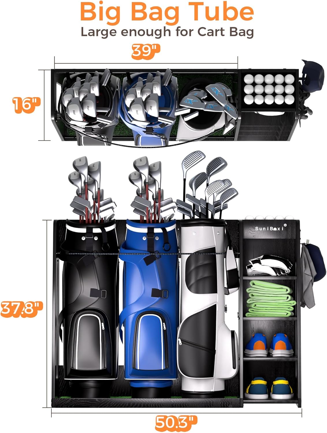 Wooden Golf Storage Organizer for Garage, Premium Golf Bag Holder Rack for Golfing Accessories, Great Gift for Golfers,Husband, Dad