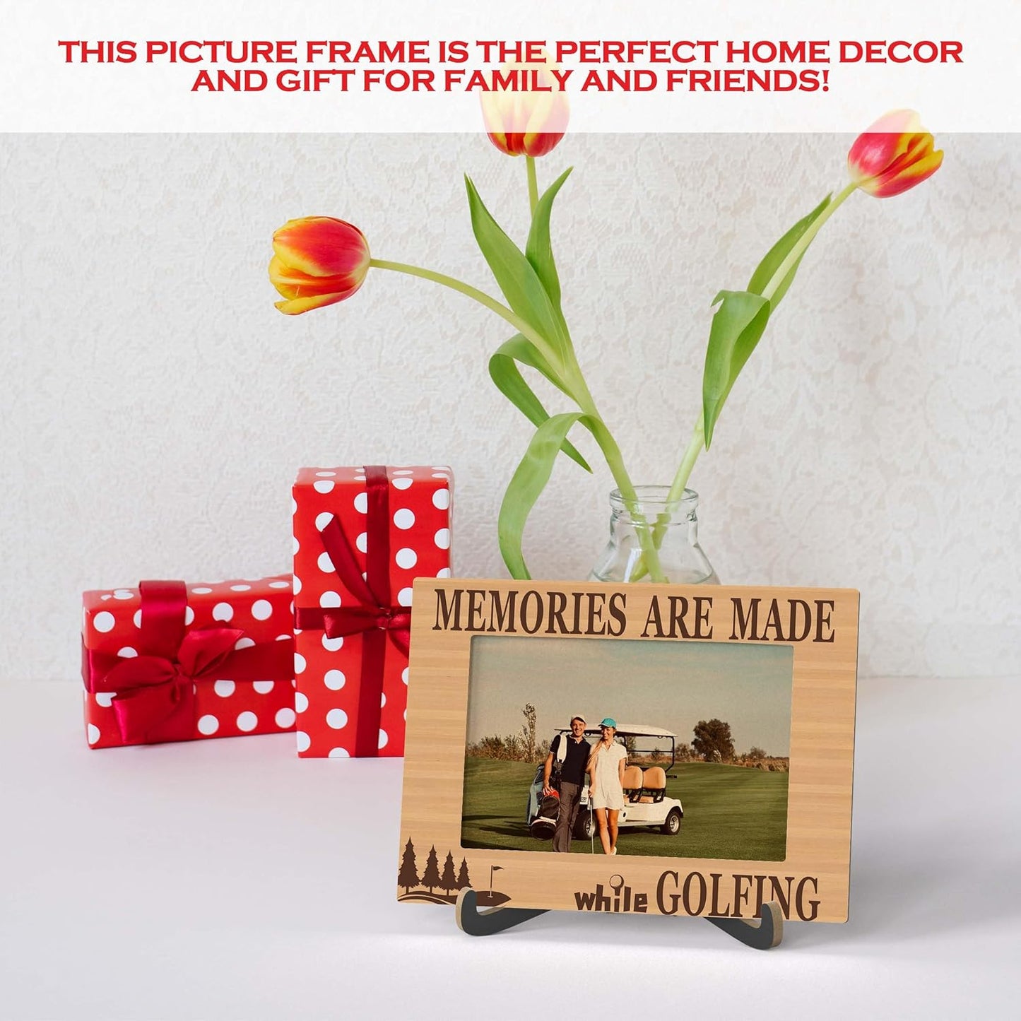 Golf Photo Frame - Sport Themed Wooden Tabletop Picture Frame with Stand - Gifts For Golf Lover - Golf Gifts for Dad Uncle Friends Colleagues - Home Office Desk Decor -A54