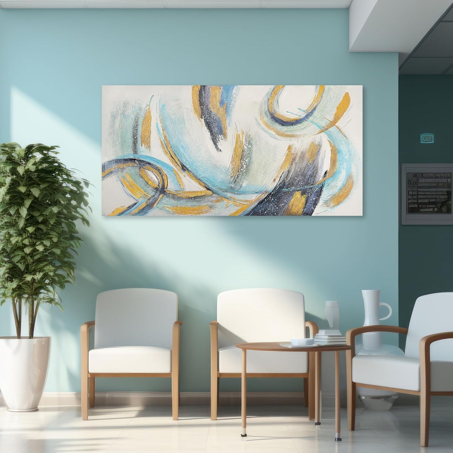 Glvzygy Abstract Wall Art Blue and Gold Wall Art Abstract Canvas Wall Decor Frame Artwork Modern Home Wall Decor for Living Room Bedroom Office 20"x40"