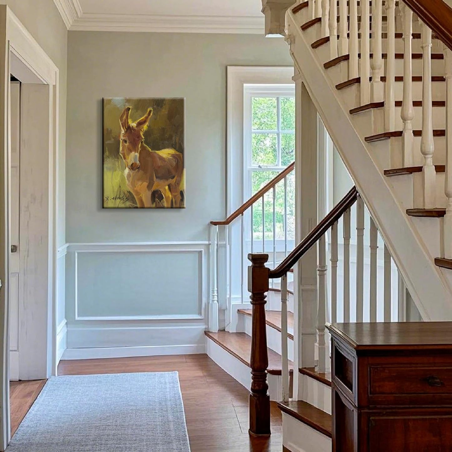 JZLDZS Large Donkey Wall Art for Living Room - Framed Rustic Farm Animal Canvas Print 24x32 Inch Ready To Hang Bedroom Wall Decor