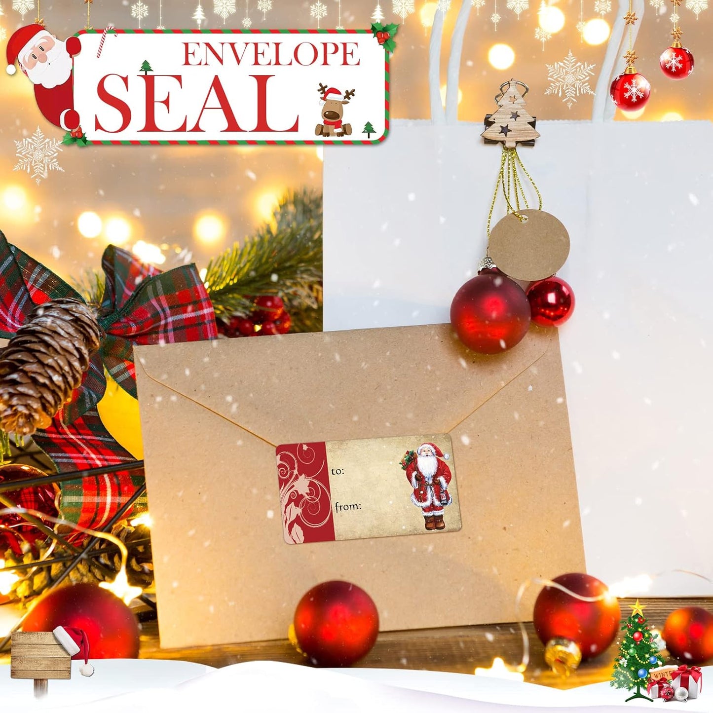 Outus 500 Pieces Christmas Tags Self Adhesive Gift Tags for Xmas Presents Christmas Name Labels Stickers for Wrapping Paper Festival Birthday Holiday Decor(Watercolor Style,2.95 x 1.6 Inch)