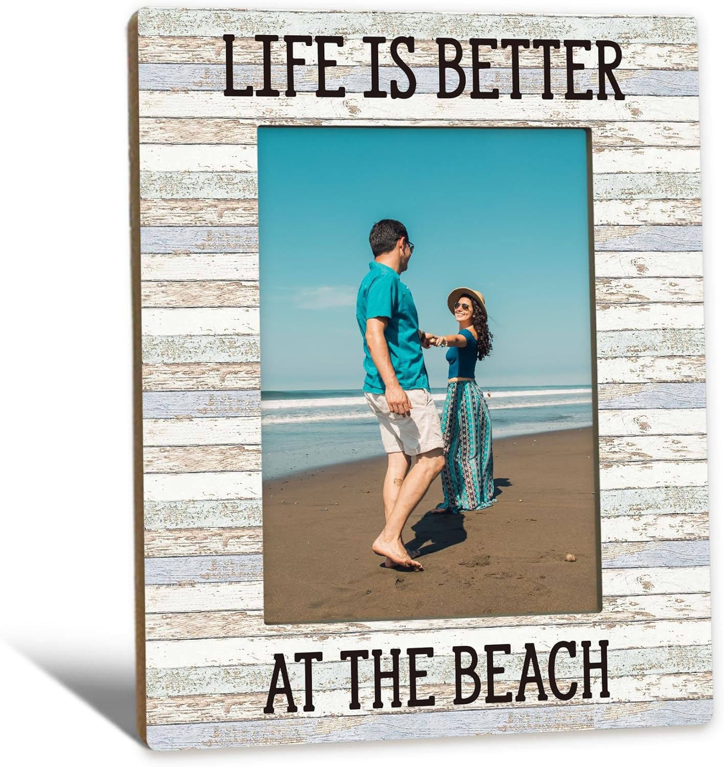 Beach Picture Frame 5x7, Coastal Photo Frame, BeachVocation Gifts for Women men BeachLovers, Life is Better at The Beach Holiday Wooden Picture Photo Frames for BeachHouse Desk Home Room Decor