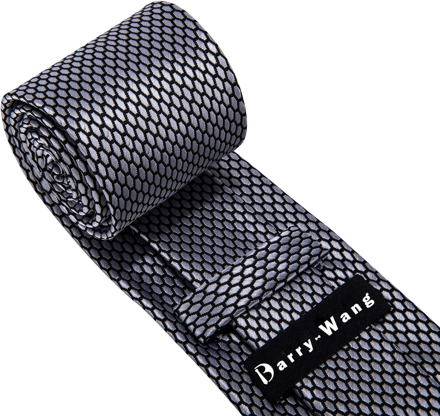 Barry.Wang Designer Classic Ties for Men Set Formal Pocket Square Cufflink Check Plaid