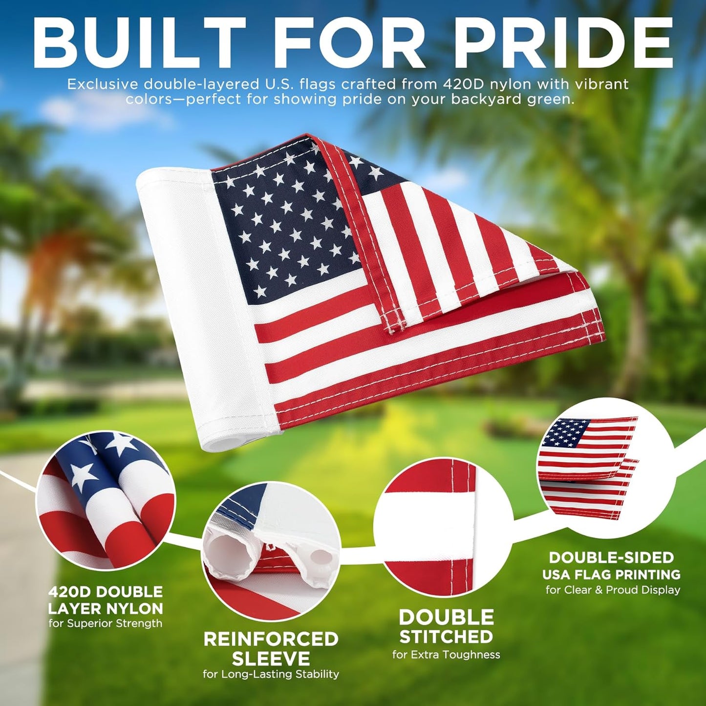 KINGTOP Golf Flagstick Mini, Practice Putting Green Flags for Yard, All 3 Feet, Golf Pin Flag Hole Cup Combo Kit, Fiberglass Portable 2-Section Design, Double-Side American Flag