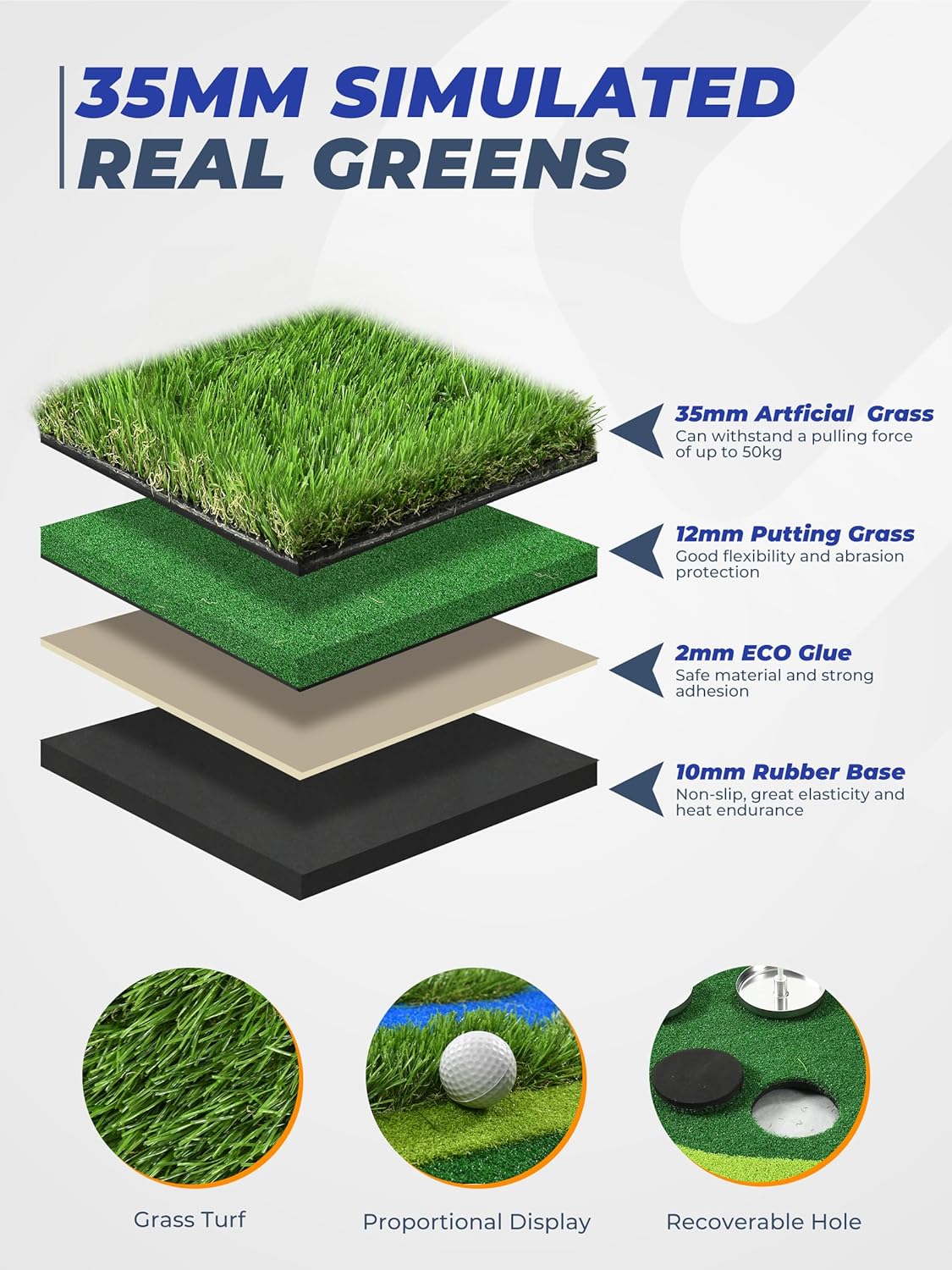Golf Putting Green, Professional Grade Large Golfing Putting Mats with Sand Pit and Water Hazard for Indoor Outdoor