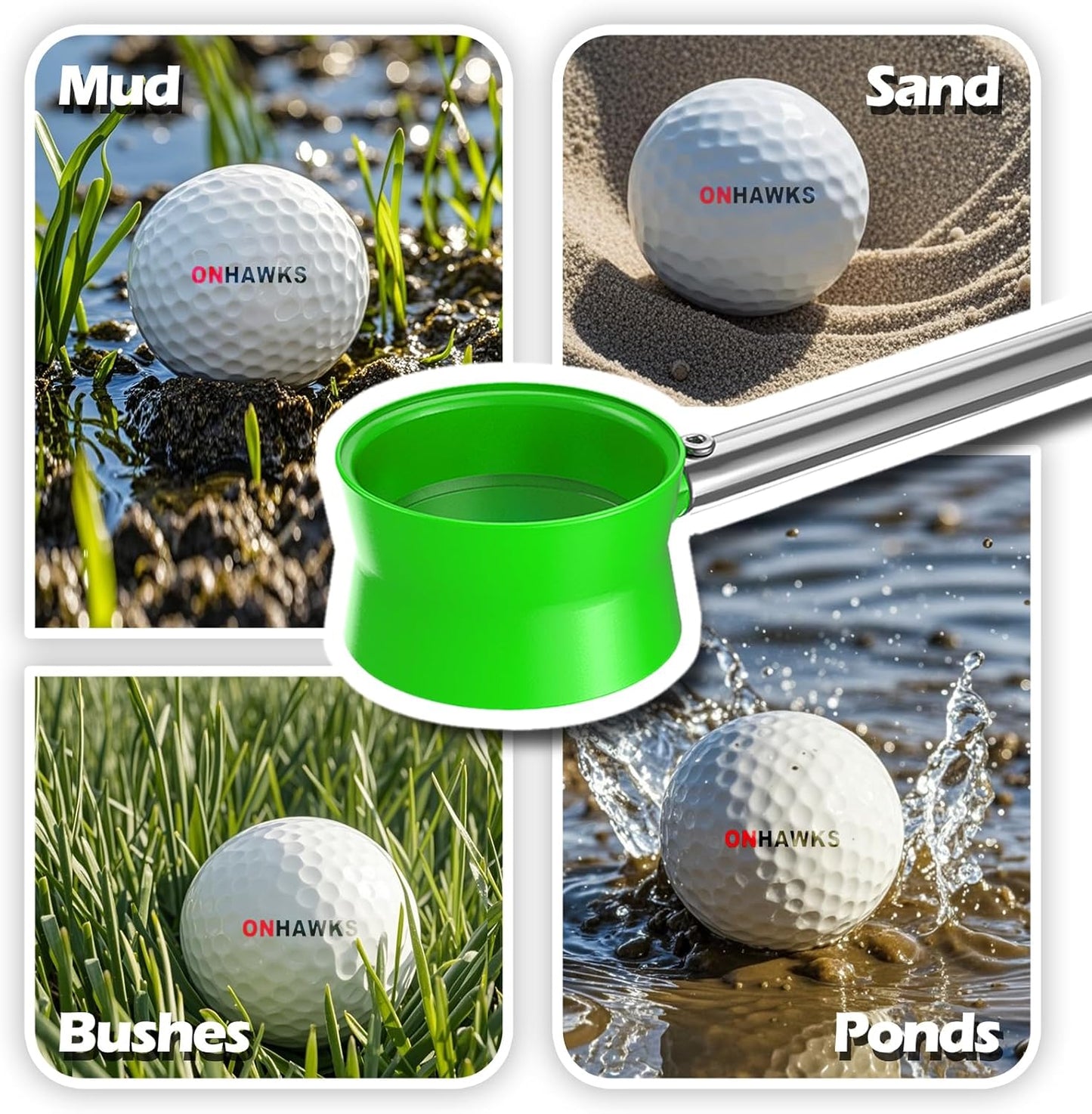 Golf Ball Retriever for Water,Telescopic 12Ft/9Ft Stainless Steel Shaft Two-Sided Easy Pick Up Balls,Unbreakable Head Retriever Tool Golf Accessories Golf Gift for Men
