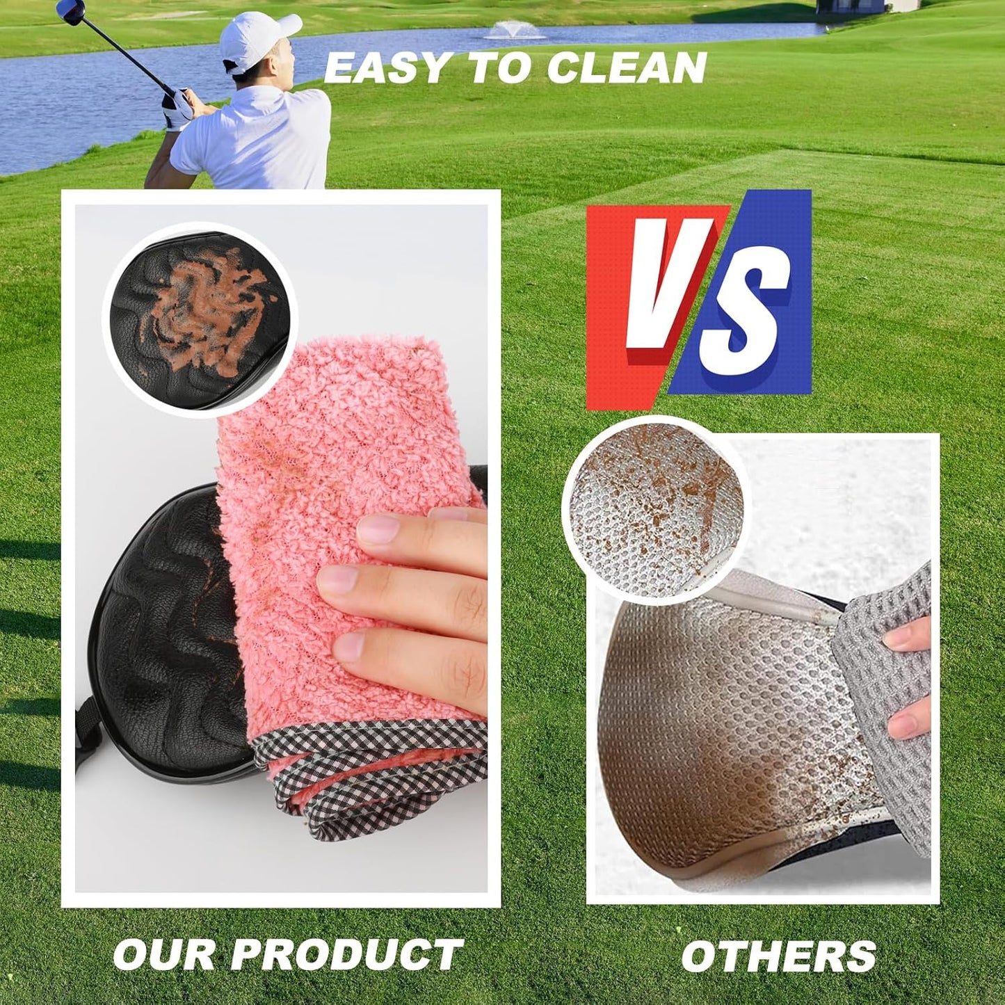 4pcs or 1pc Golf Club Head Covers for Woods, Driver, Fairway, Hybrid – Premium PU Leather with Interchangeable Tags & Magnetic Blade and Mallet Putter Covers