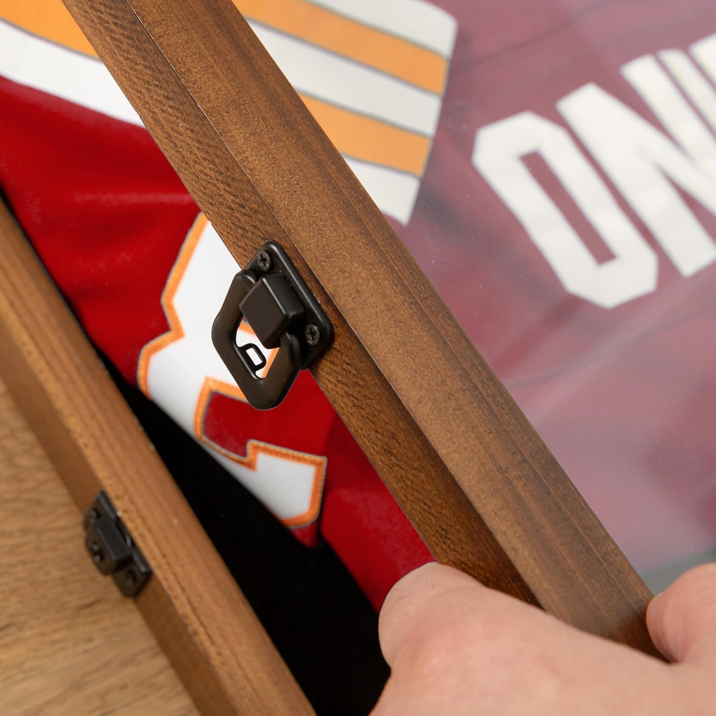 HBCY Creations 24x36 Rustic Brown Jersey Display Case - Solid Wood with Acrylic Window - Anti-Theft Lock with 2 Keys - for All Types of Jerseys