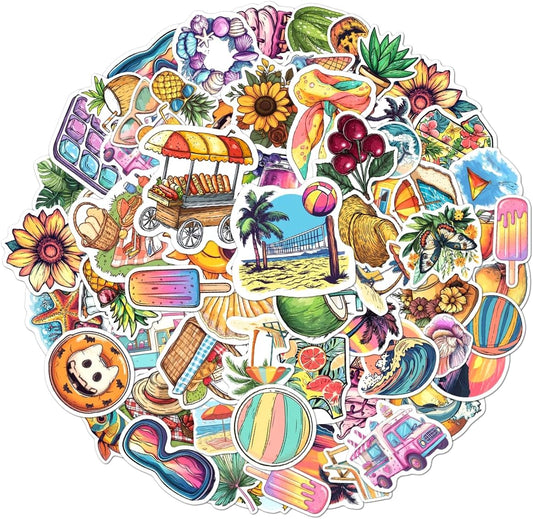 108 PCS Summer Stickers Pack, Waterproof Vinyl Decals for Laptop, Water Bottles, Skateboard, Phone, Beach Vacation Themed Decorative Stickers for Kids, Teens, Adults, Tropical