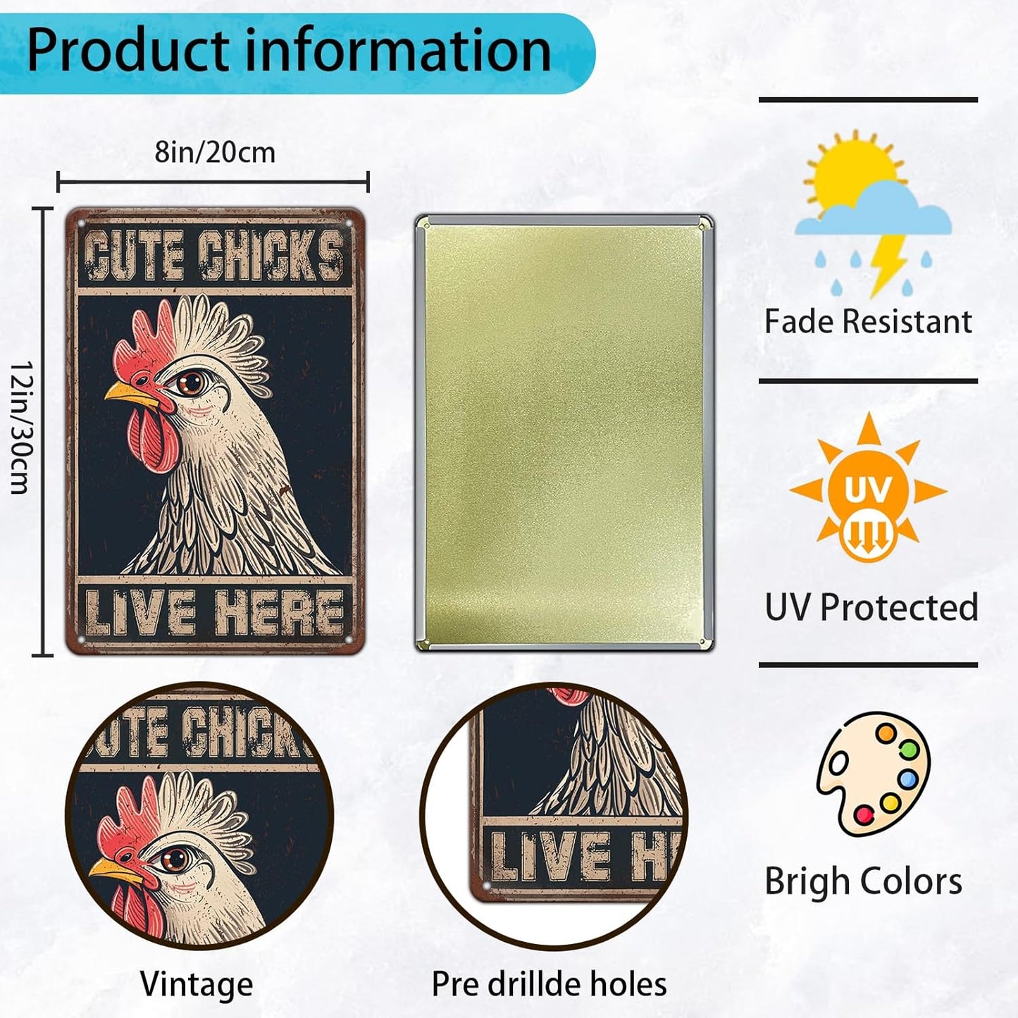 Chicken Signs For Coop Funny Outdoor - Cute Chicks Live Here Iron Sign Poster Chicken Sign Home Decor Garage Bar Restaurant Kitchen Cafe Bar Pub 12x8 Inch Wall Art Decor