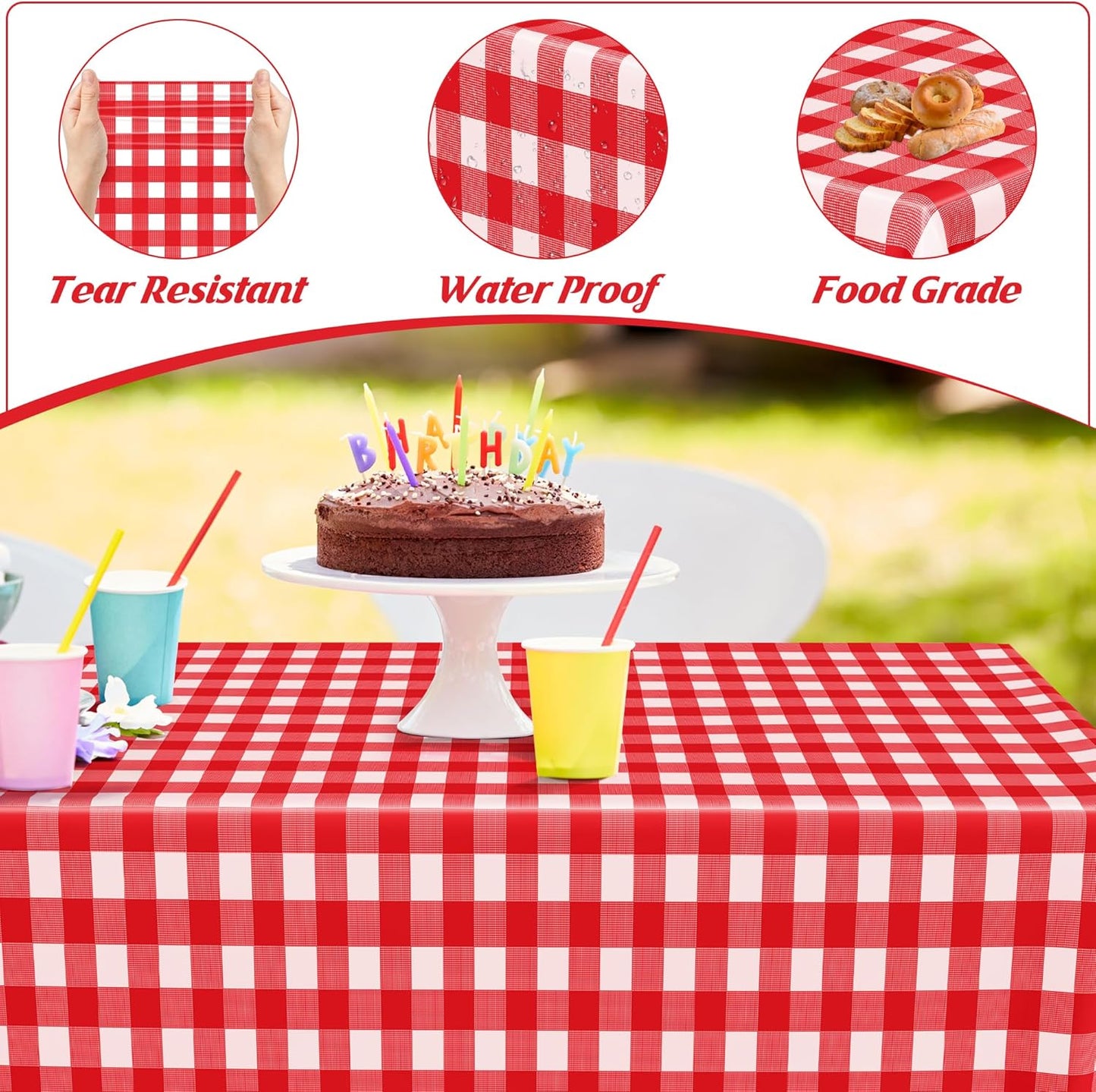 4Pack Plastic Table Cloth Ddisposable, 54" x 108" Table Cloth Rectangle Table, Waterproof Red and White Checkered Tablecloth, Outdoor Picnic Table Cover for Birthday Party Gathering Holiday Dinner