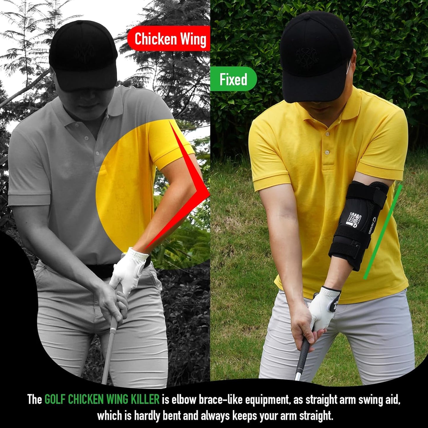 GAIARENA Golf Training Aid Straight Arm Elbow Brace Swing Trainer, Straight Away Swing Trainer Aid to Eliminate Chicken Wing Swing Golf Accessories Practice Equipment Gifts for Men Women Beginner