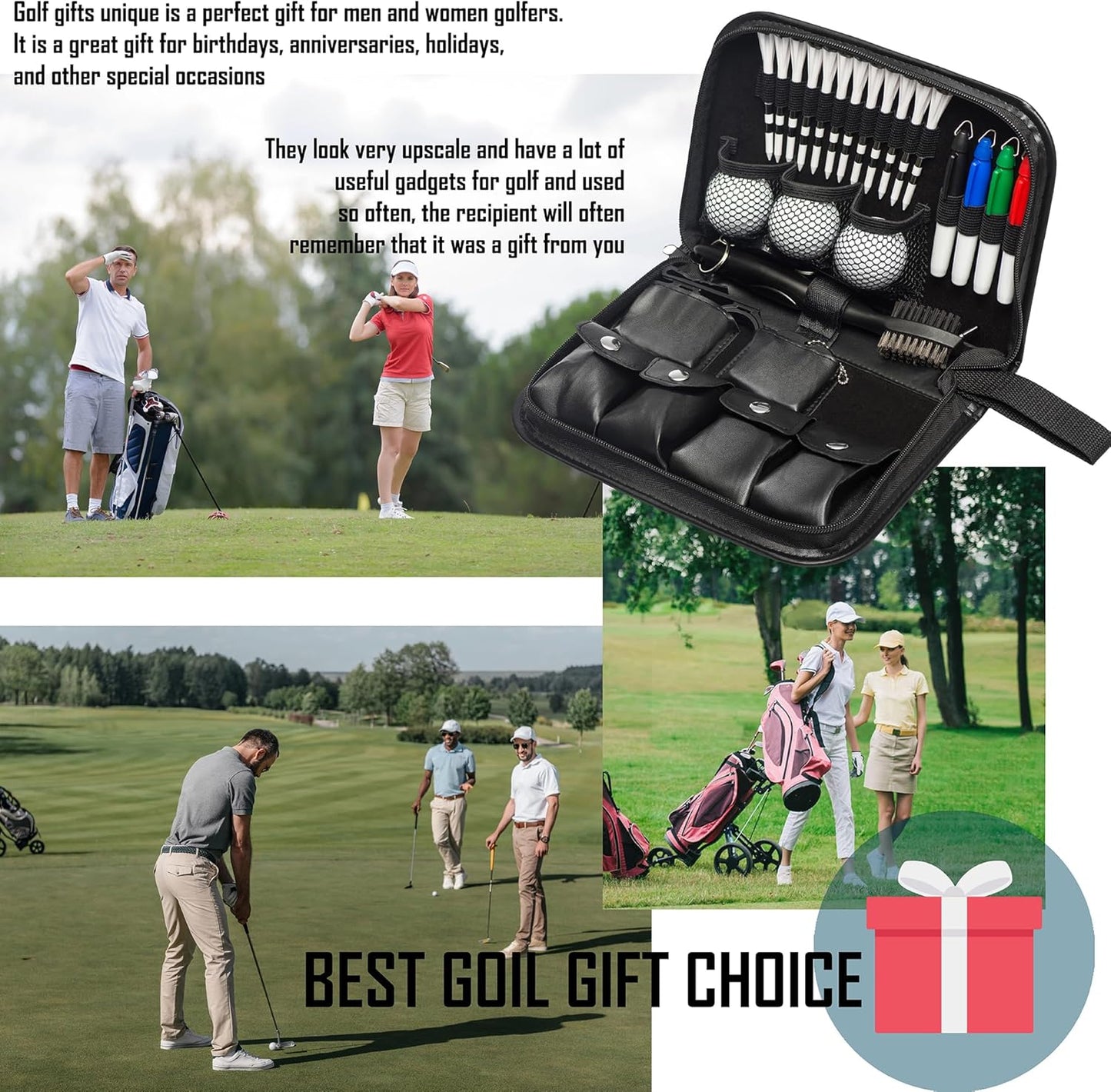 HIRQUITICKE Golf Gift Sets for Men & Women with Accessories Set & Case, Balls, Rangefinder, Tees, Brush, Multifunctional Divot Knife, Scorer, Ball Clamp