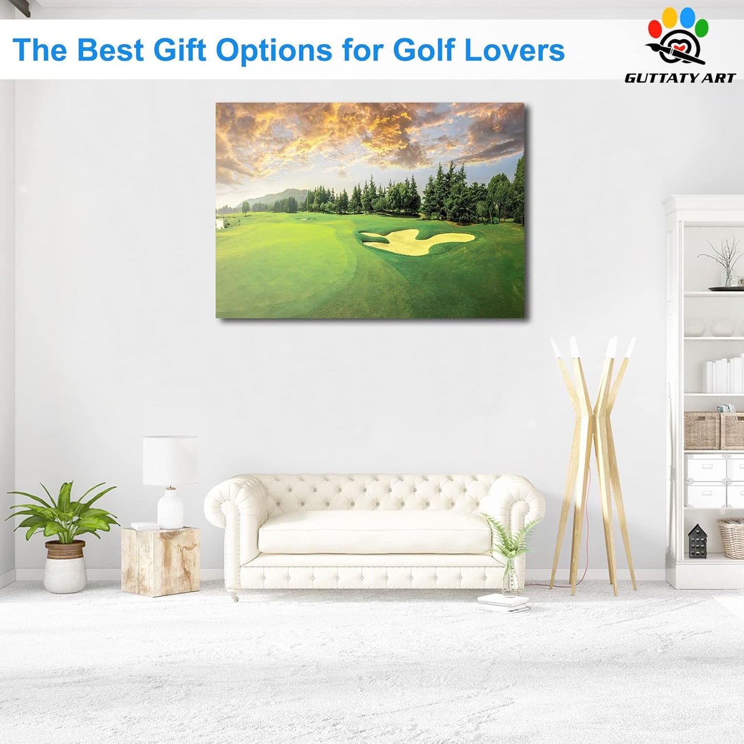 Golf Canvas Wall Art, Green Golf Course Wall Art Painting Prints for Living Room Wall Decor, Sunset Golf Sport Poster Picture for Bedroom Decor, Framed Artwork for Office Home Decoration 28x40 Inches