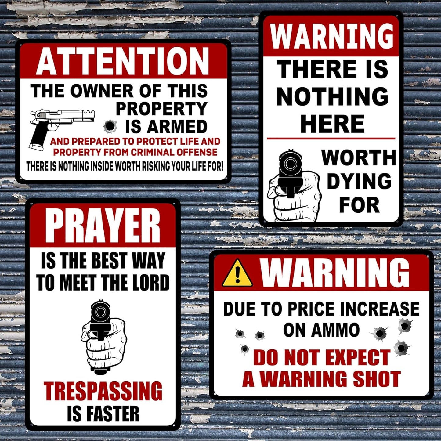 4 Pack Funny No Trespassing Sign Gun Signs No Tresspassing Private Property Metal Tin Signs Warning Signs For Property Warning Signs For Home Funny No Trespassing Signs Private Property 8x12 Inch