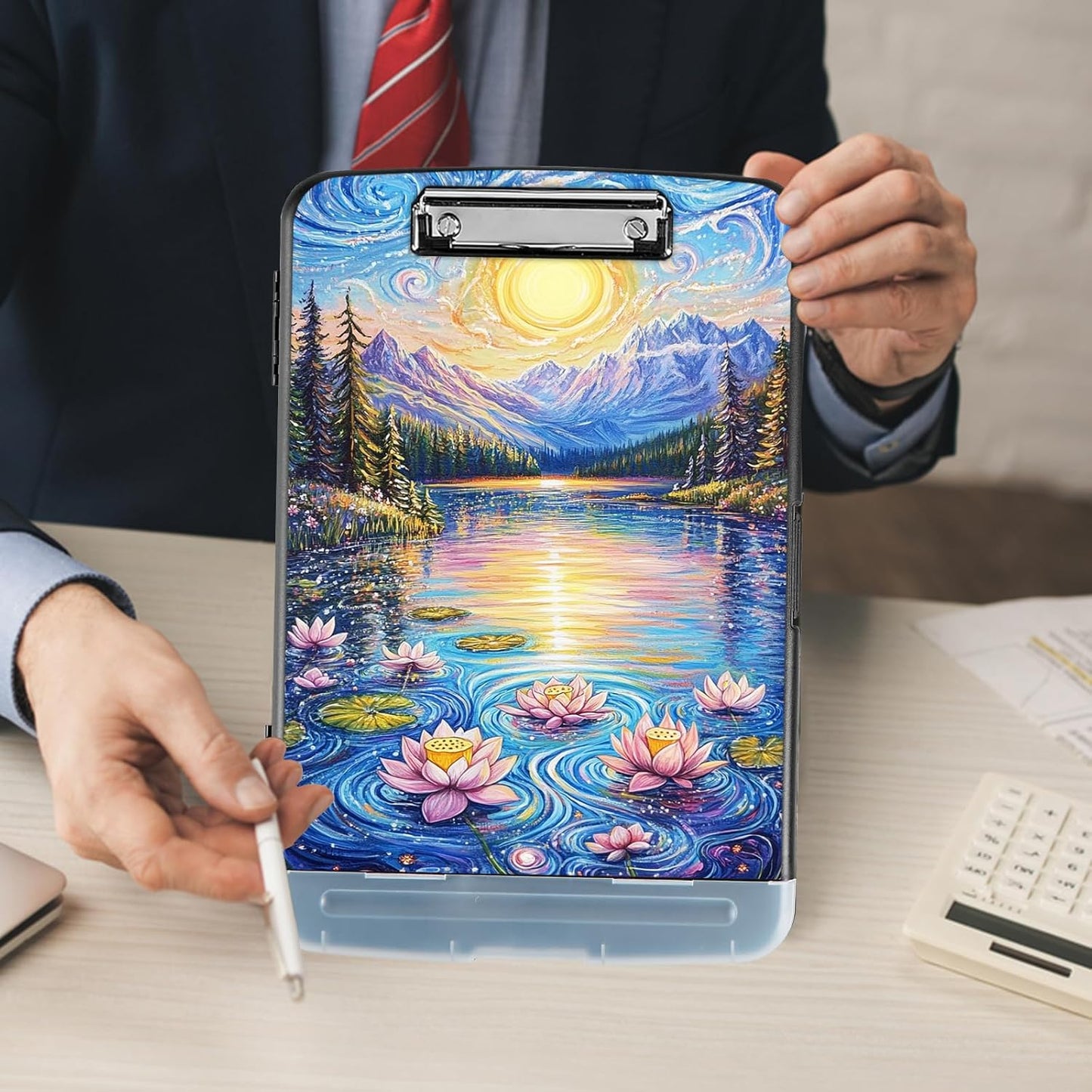 Clipboard with Storage - Large Capacity,Nursing Clipboard with Pen Holder,Heavy Duty,Plastic Side-Opening Folder for Teacher,Nurse - Lotus Sun Lake