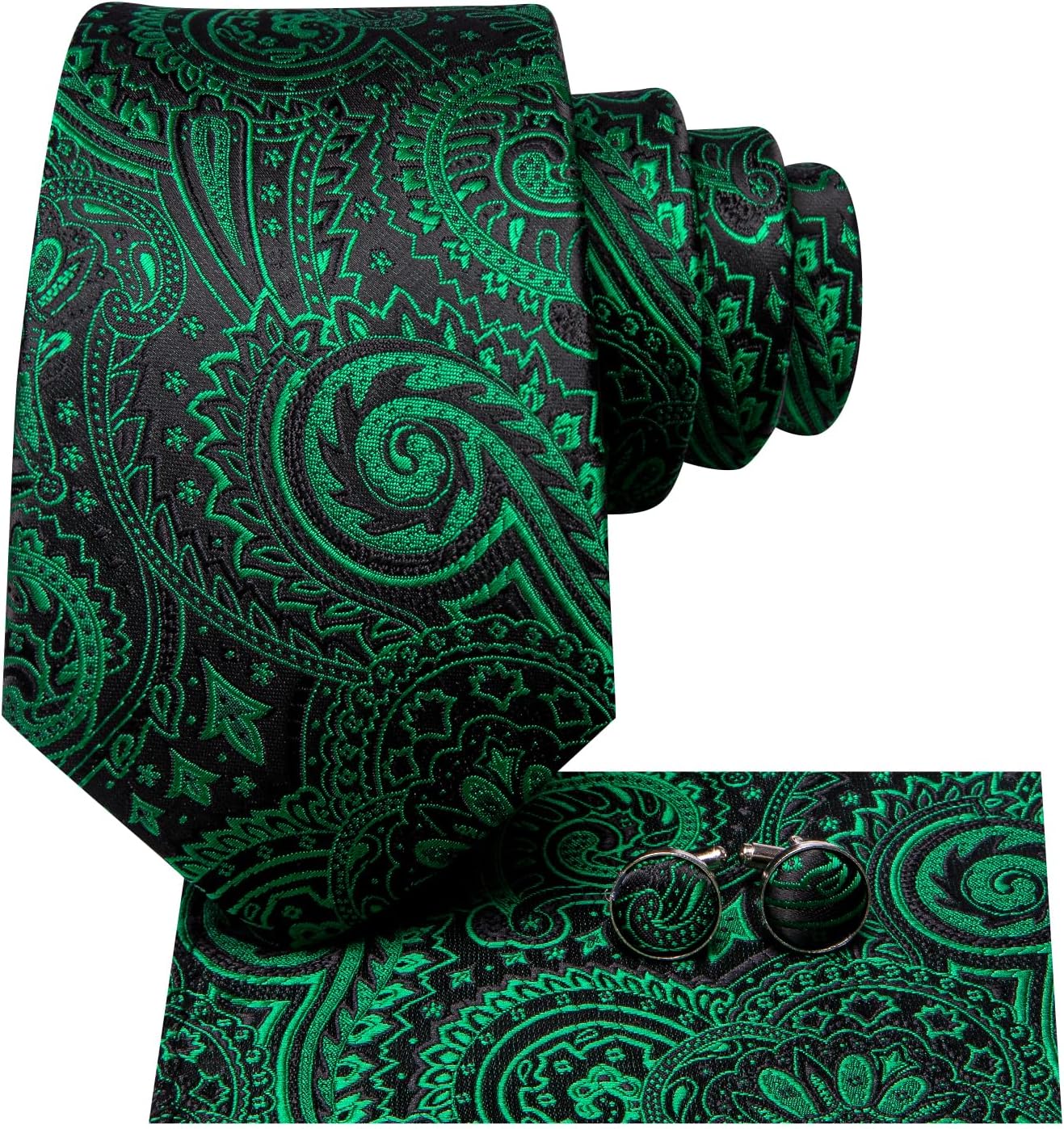 Hi-Tie Men 63inches Tie Set Extra Long Necktie Paisley Tie Pocket Suqare Cufflinks Big and Tall Men Tie