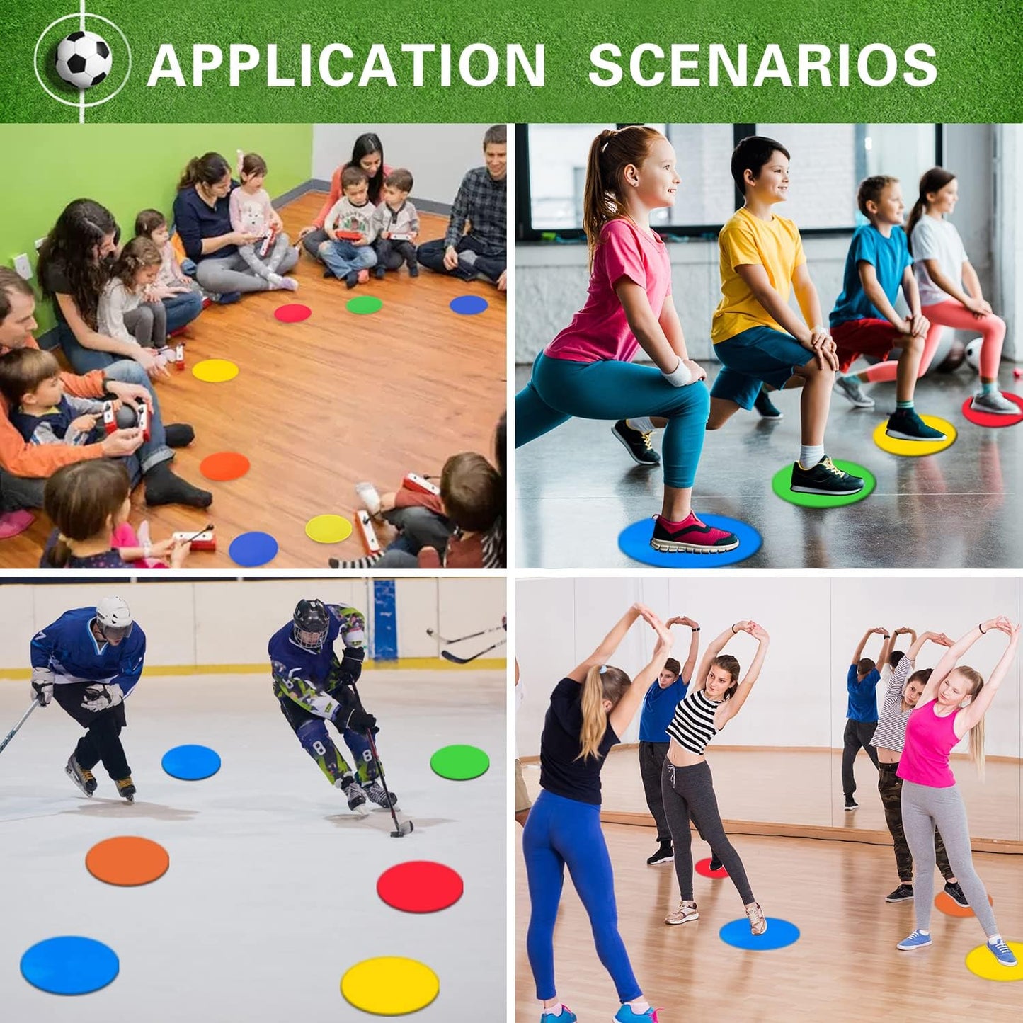 9 Inch Colored Poly Spot Marker 12 Pcs, Non-Slip Rubber Agility Markers Flat Field Cones Floor Dots for Football, Basketball Training Markers, Dance Practice and Drills with Flat Cones Points