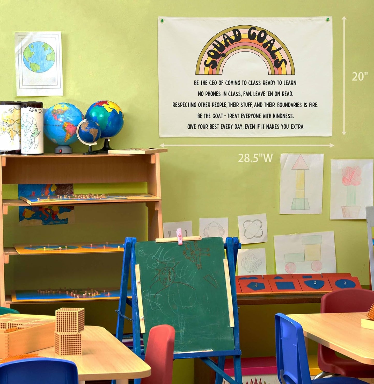 Classroom Wall Decor Poster-Funny Class Rules Banner-Teen Slang Flag-Rectangle Banner Flag Wall Decor-Door Sign-Christmas Gift-Inspirational Positive Motivational Growth Quote-Squad Goals-28.5"L×20"W