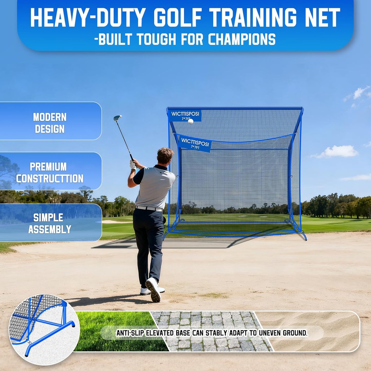 Golf Hitting Net with Extra Striking Net, 10x7ft/7x7ft Heavy Duty Golf Practice Nets for Golfers Backyard Driving Swing, Golf Impact Cage Metal Frame with Storage Bag&Elevated Base, Indoor Outdoor Use