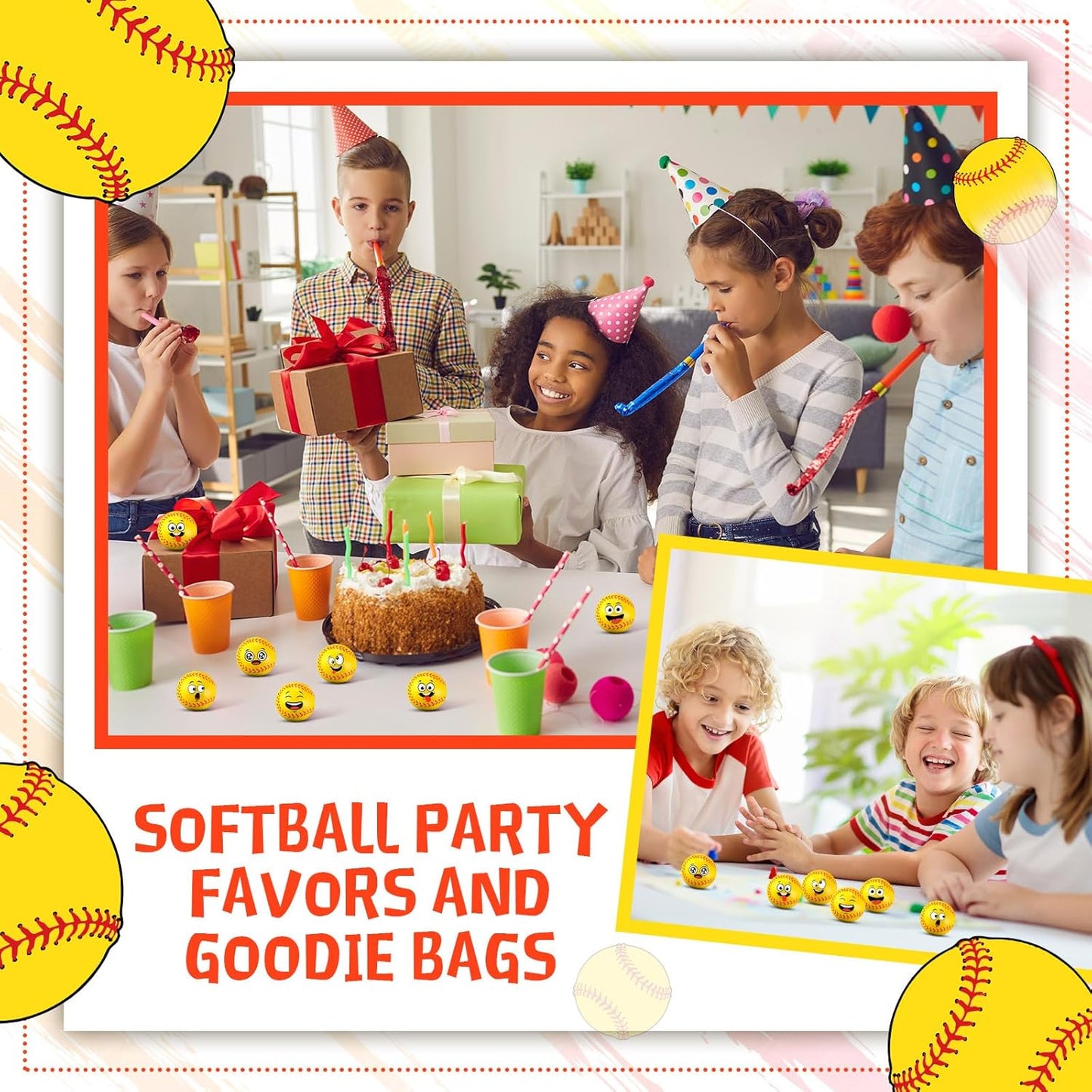 12 Pcs Mini Face Stress Balls for Boys Girls Sport Funny Face Squeeze Foam Balls for Stress and Anxiety Relief for Party Favors Birthday Gift Decoration(Softball)