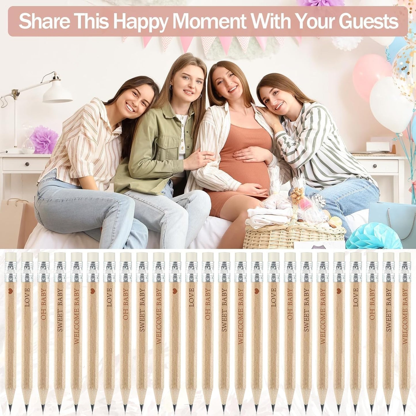 50 Sets Boho Baby Shower Pencils Gifts Bulk for Guest Golf Half Pencil Baby Shower Game Sharpened Mini Pencils with Eraser Bohemian Pampas Grass Girl Boy Neutral Gender Reveal Party Favors