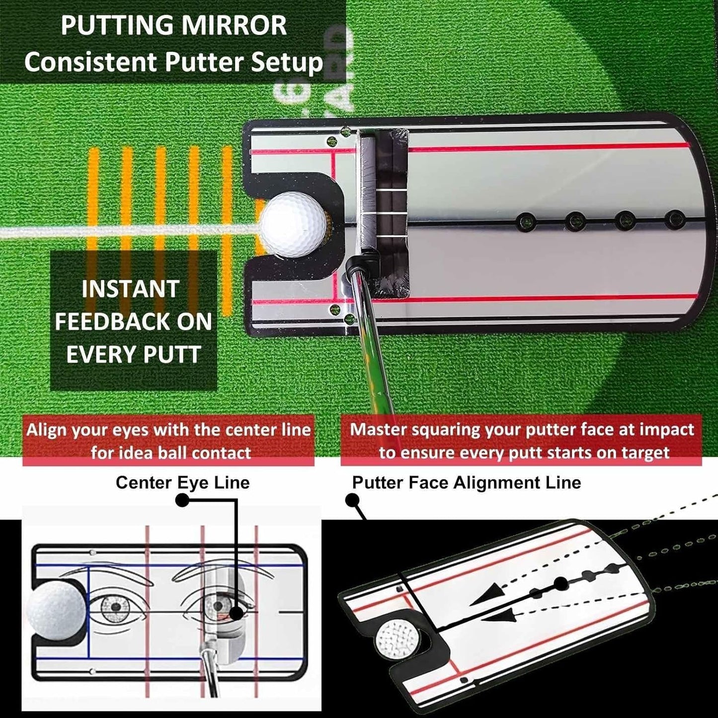 10ft Putting Green Indoor, Golf Putting Mat with Putting Mirror, Storage Bag, Putting Cup, Putting Ring, Roller Brush, Golf Mats Practice Outdoor & Indoor Use, Golf Gifts for Men Golfers