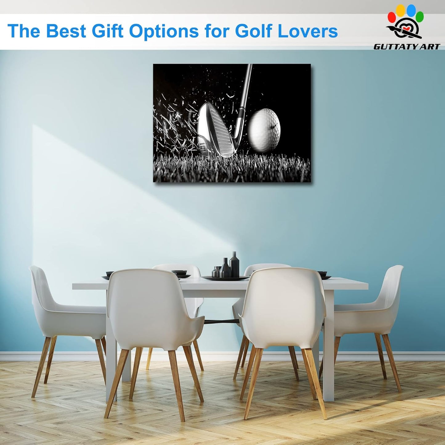 Canvas Wall Art, Play Golf Ball Wall Art Painting Prints for Living Room Wall Decor, Sport Golf Clubs Poster Picture for Bedroom Kitchen Decor, Framed Artwork for Office Home Decoration 18x24 Inches