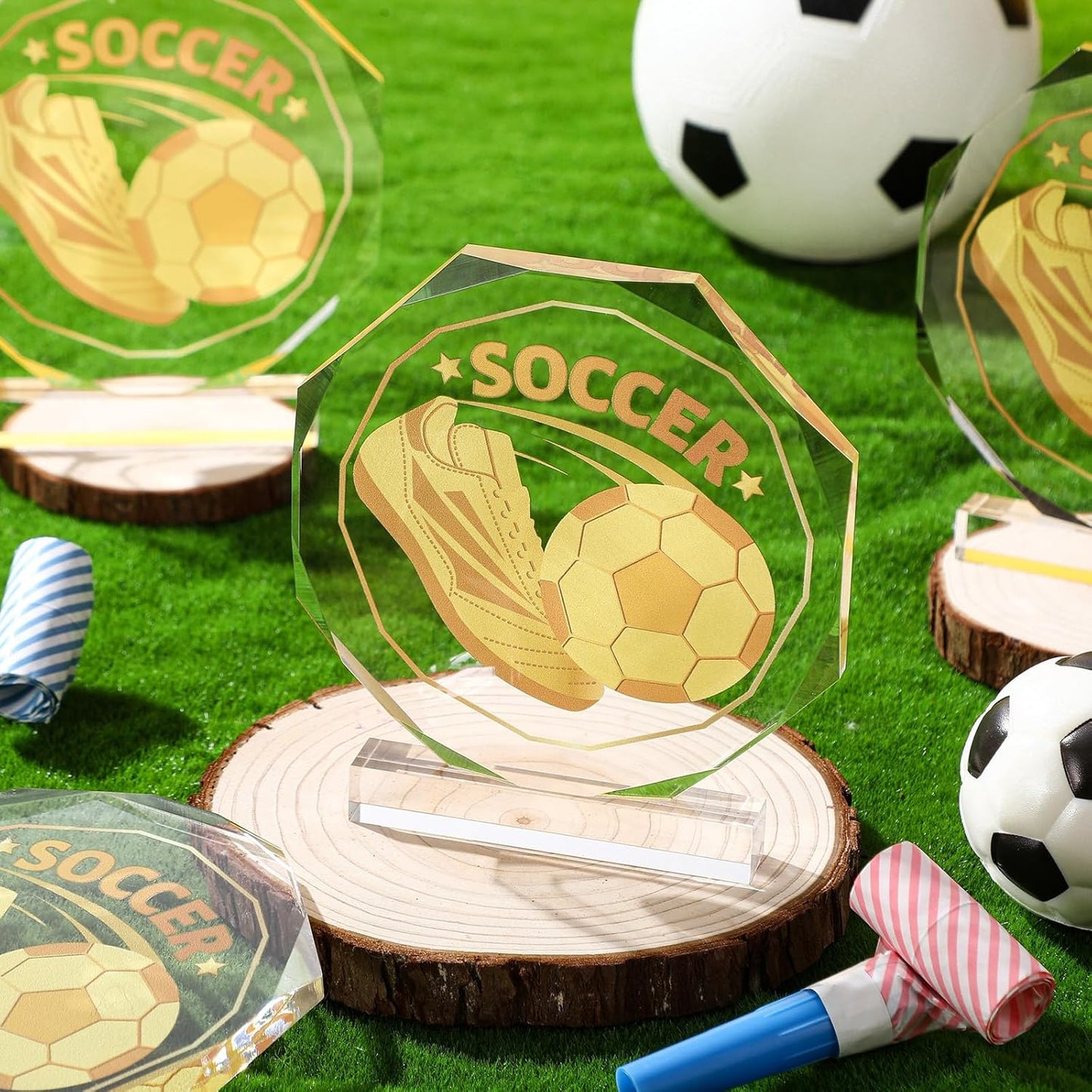 6 Pack Sports Trophy Acrylic Award Medals 4.72 x 4.72 Inch Sports Contest Trophies Bulk Plaques Team Prize Gift Trophies for Competition