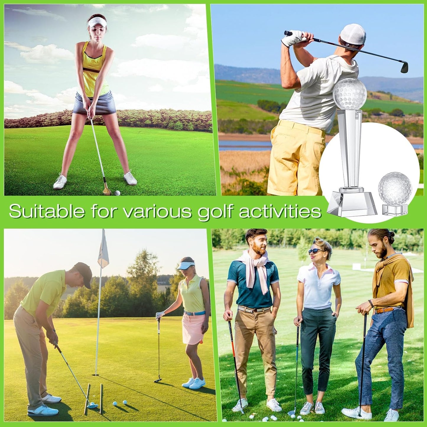 Libima 4 Pcs Golf Trophy 2 x 2.6 Inch Crystal Glass Trophy Award with Display Stand Base and Elegant Gift Box 9.1 x 2.8 Inch Golf Tournament Prizes Golf Ball Statue for Adults Sports Table Decor