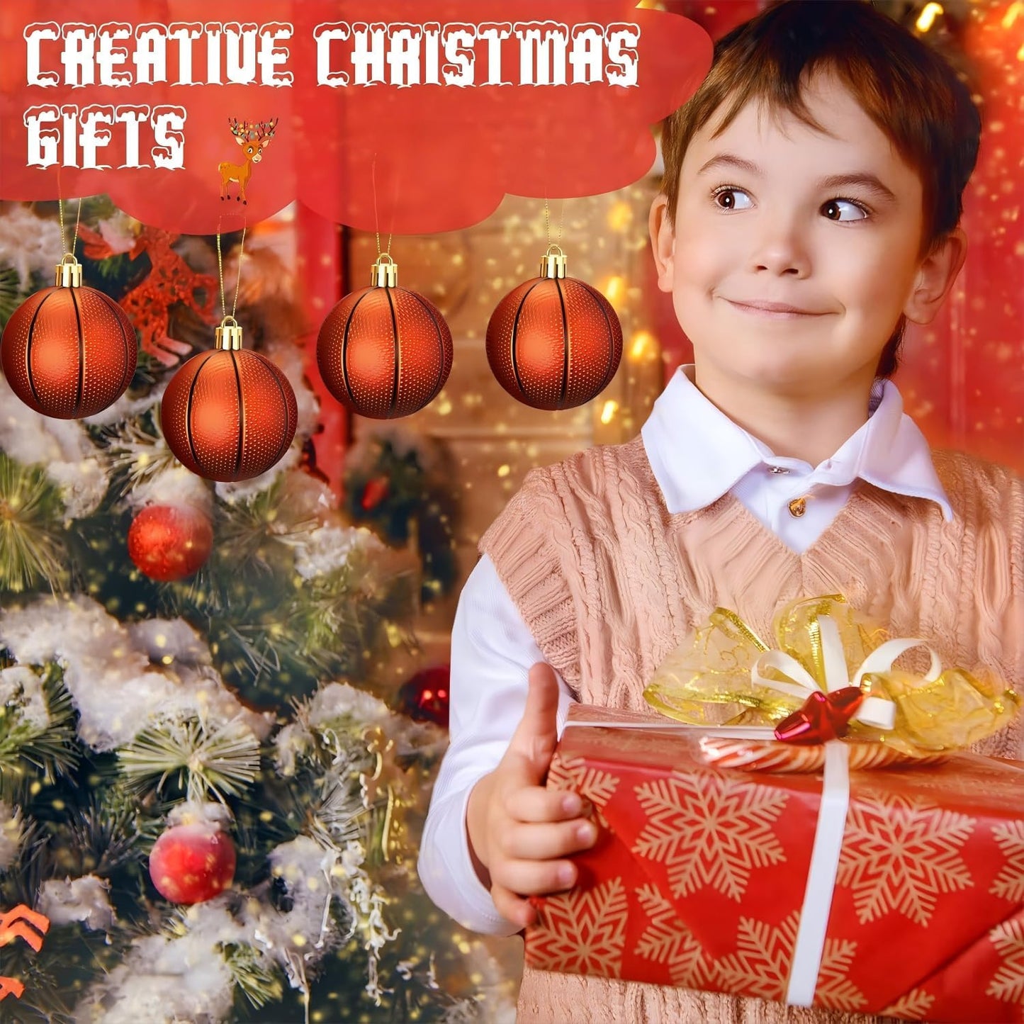 Leitee 18 Pcs Christmas Plastic Basketball 2.36 Inch Xmas Tree Ornaments with Hanging Loop Sports Theme Decorative Hanging Ornaments for Holiday Party Christmas Tree Home