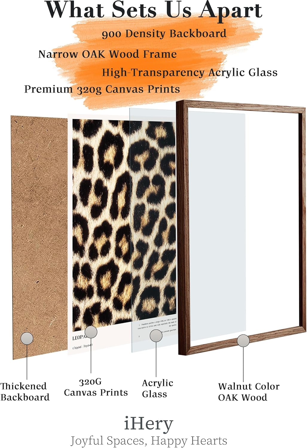 iHery Natural OAK Wood Leopard Pattern Framed Wall Art, 12x16 in Above Bed Bedroom Canvas Wall Decor, Trendy Black Rosettes Abstract Bathroom Wall Art Decor, Set of 1 Abstract Dorm Poster for Bedroom