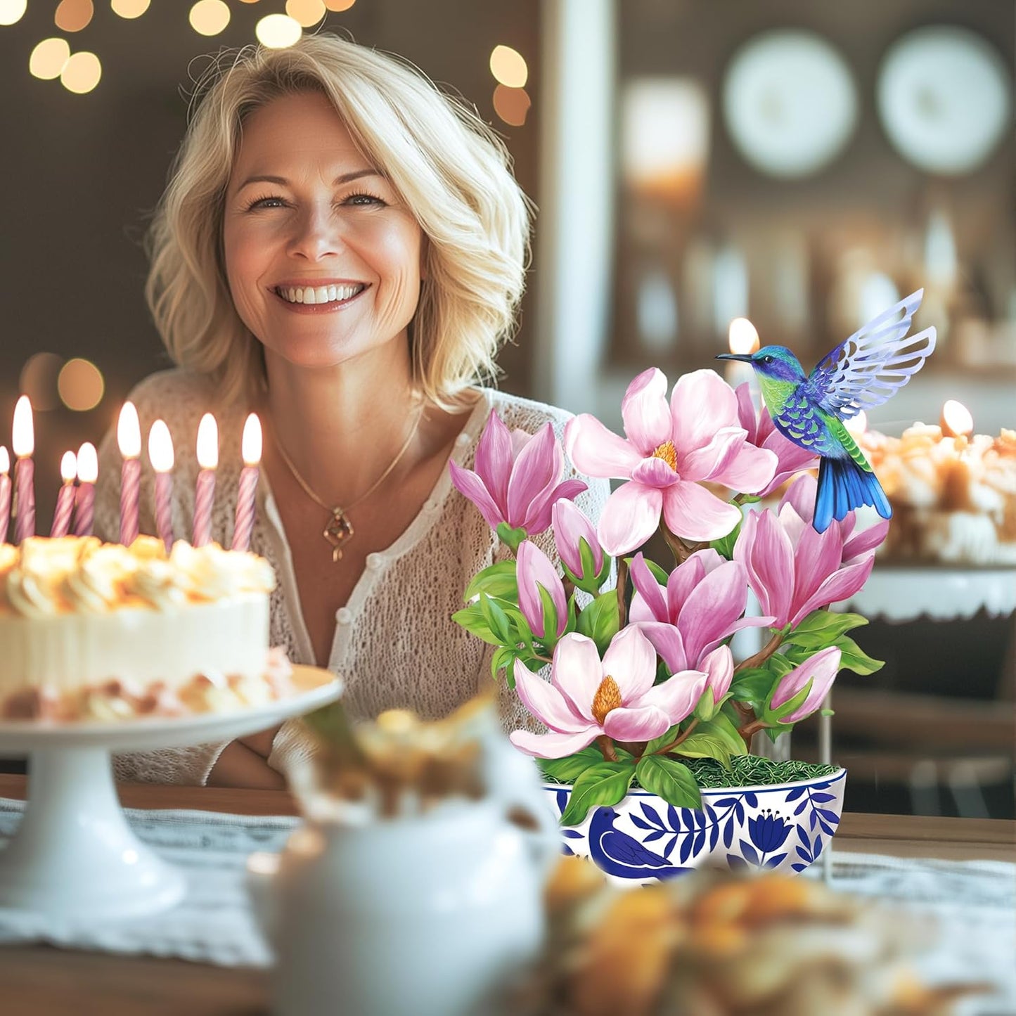 Airpark Pop Up Flower Card, 3D Greeting Card – Magnolia & Bird Design – For Mom, Friend – Ideal for Spring Birthday, Mother’s Day