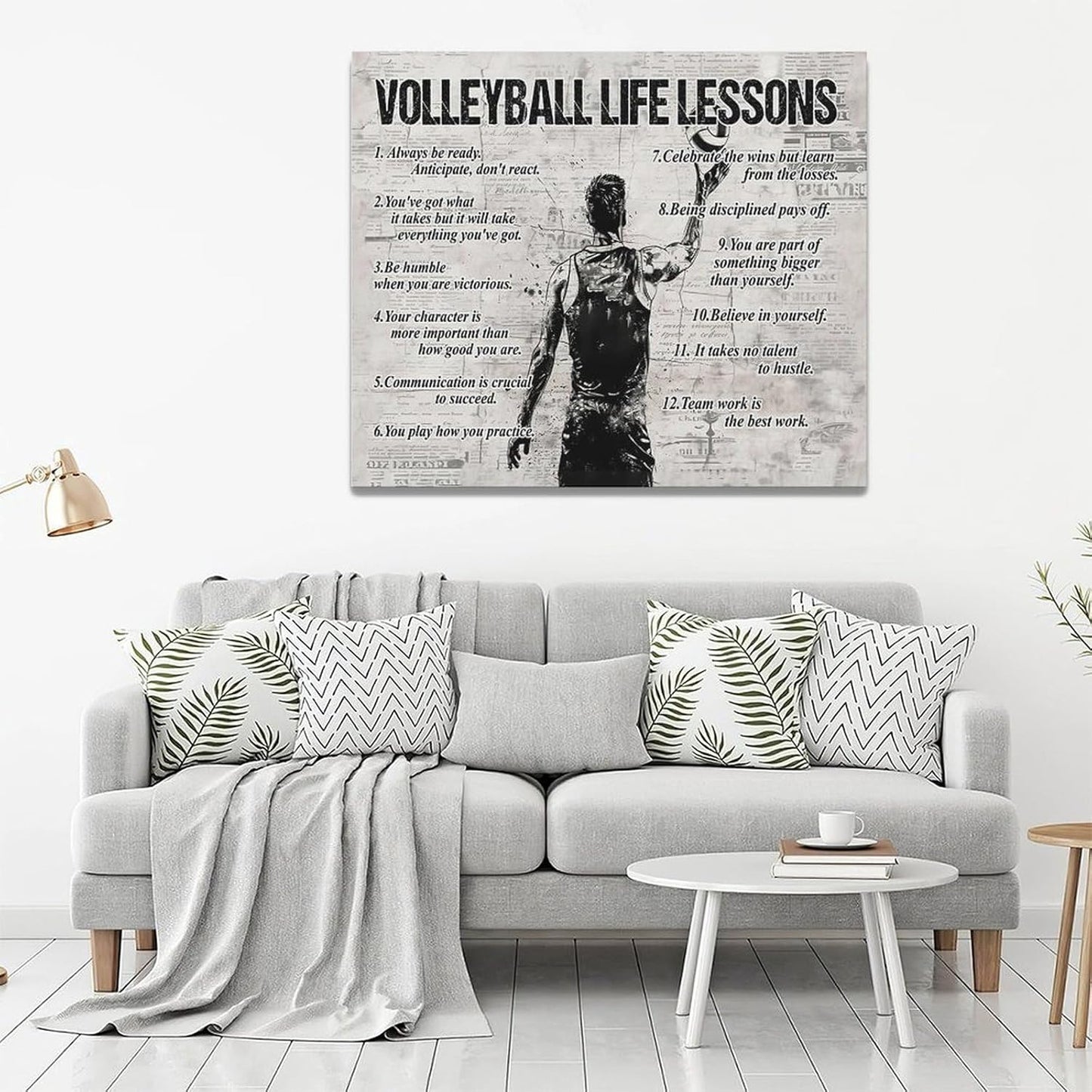 Volleyball Sports Wall Art Volleyball Life Lessons Wall Decor Volleyball Sign Retro Poster Boy Men Room Motivational Decorations Canvas Print Painting Artwork for Bedroom Bathroom Living Room 24"x20"