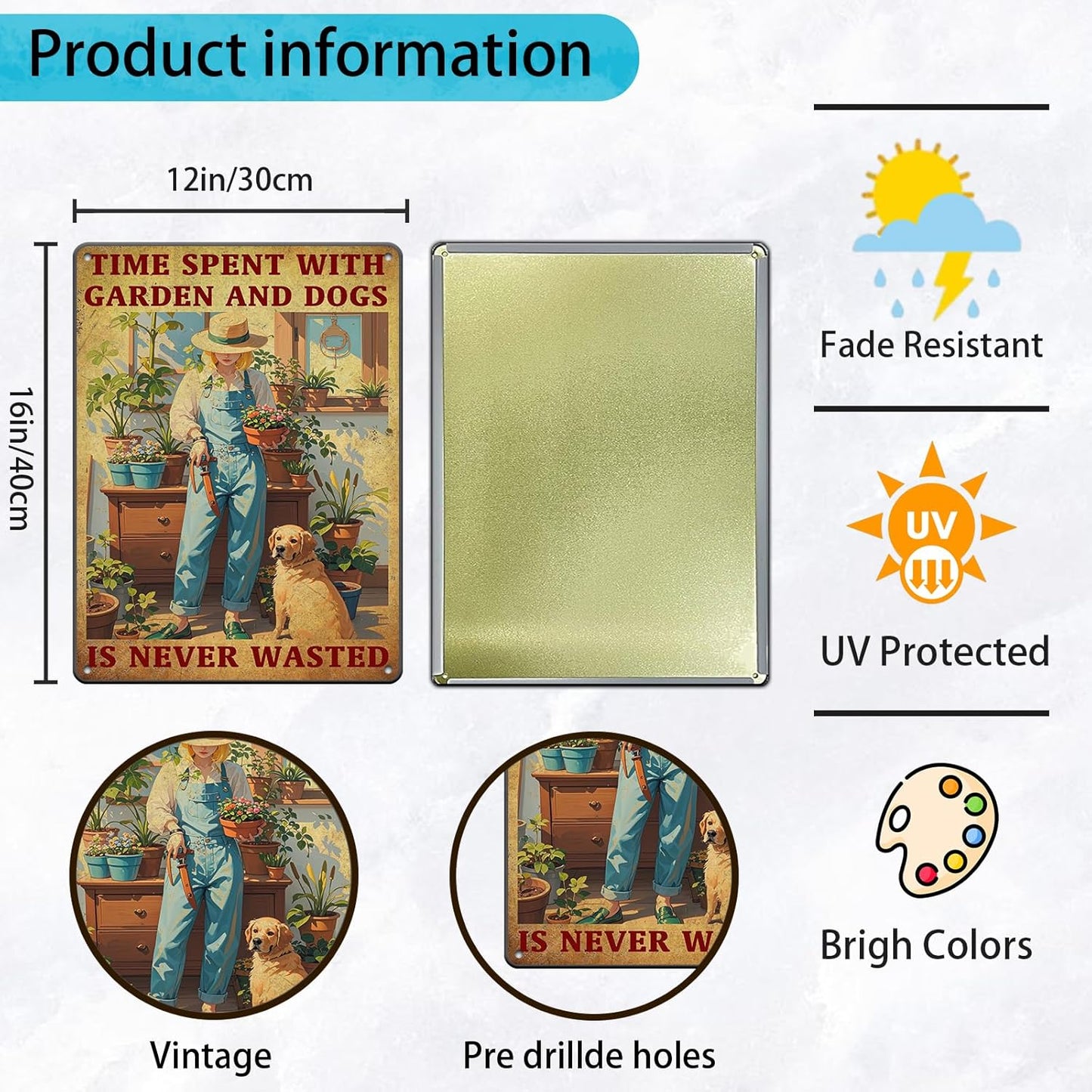 Vintage Garden Time Spent with Garden and Dogs is Never Wasted Metal Tin Sign 8x12 Inch Home Restaurant Wall Decor