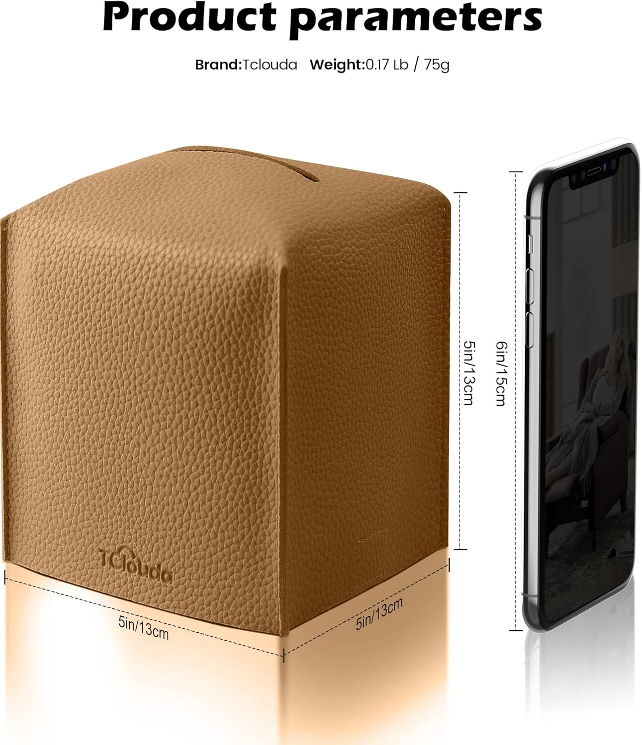 Tissue Box Cover for PU Leather, Modern Simple Solid Color Holder Square Tissue Bag, Ideal for Bathrooms,Office,Car,Nightstand,Outdoor Tent,Dining Table,5"X5"X5", Double Bronze