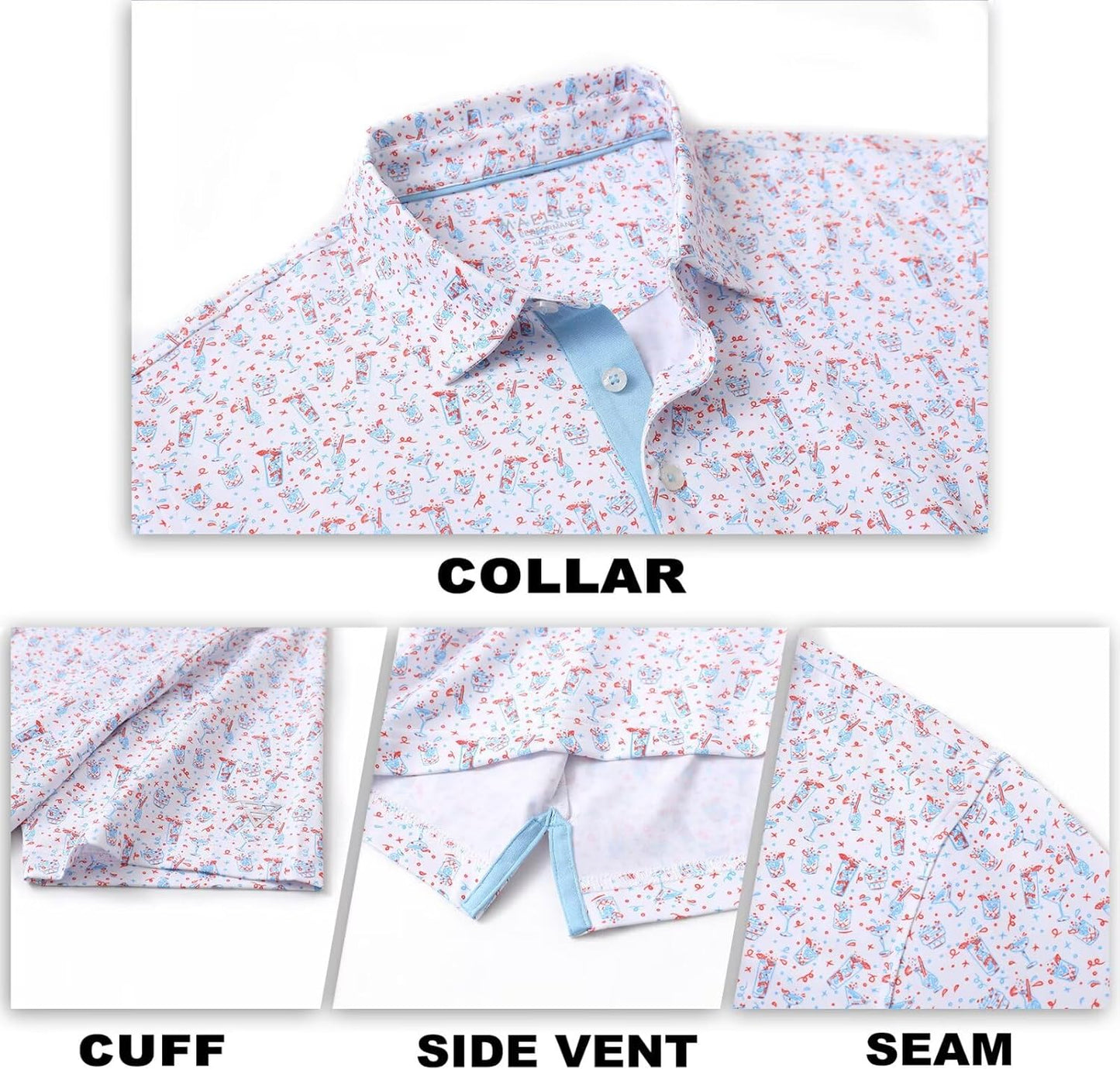 M MAELREG Mens Golf Shirt Short Sleeve Dry Fit Print Moisture Wicking Performance Patterns Collared Polo Shirt