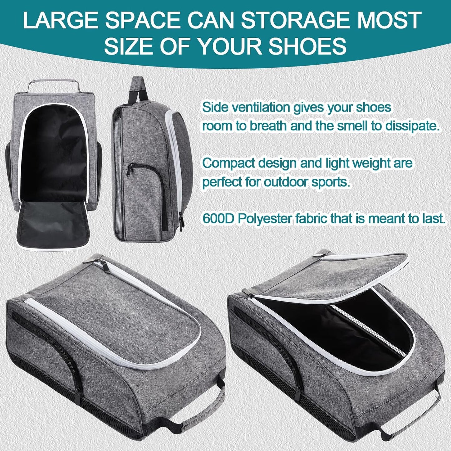 Funtery 2 Pcs Golf Shoe Bag for Travel Zippered Sports Shoe Carrier Tote Bags Golf Accessories with Ventilation Outside Pocket for Balls Tees Socks Accessories Men Women