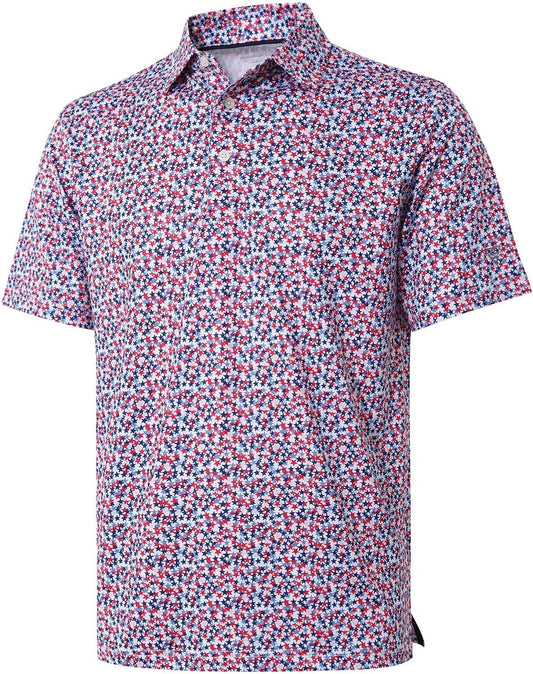 Golf Shirts for Men Dry Fit Short Sleeve Print Performance Moisture Wicking Polo Shirt