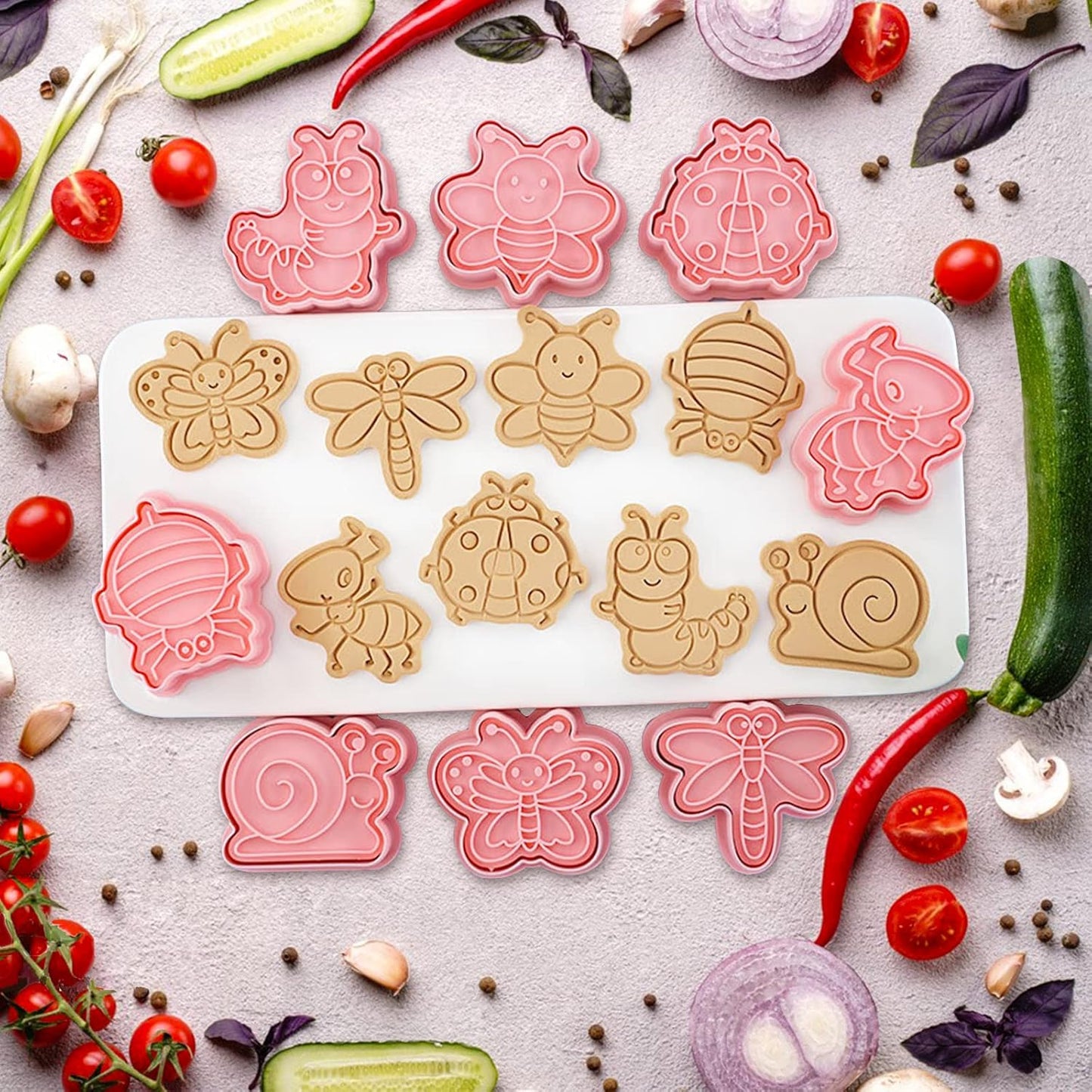 Insect Cookie Cutters Set, 8 Pcs Cookie Cutter with Plunger Stamps, Cute Cookie Cutters for DIY Biscuit Snacks Cheese Baking