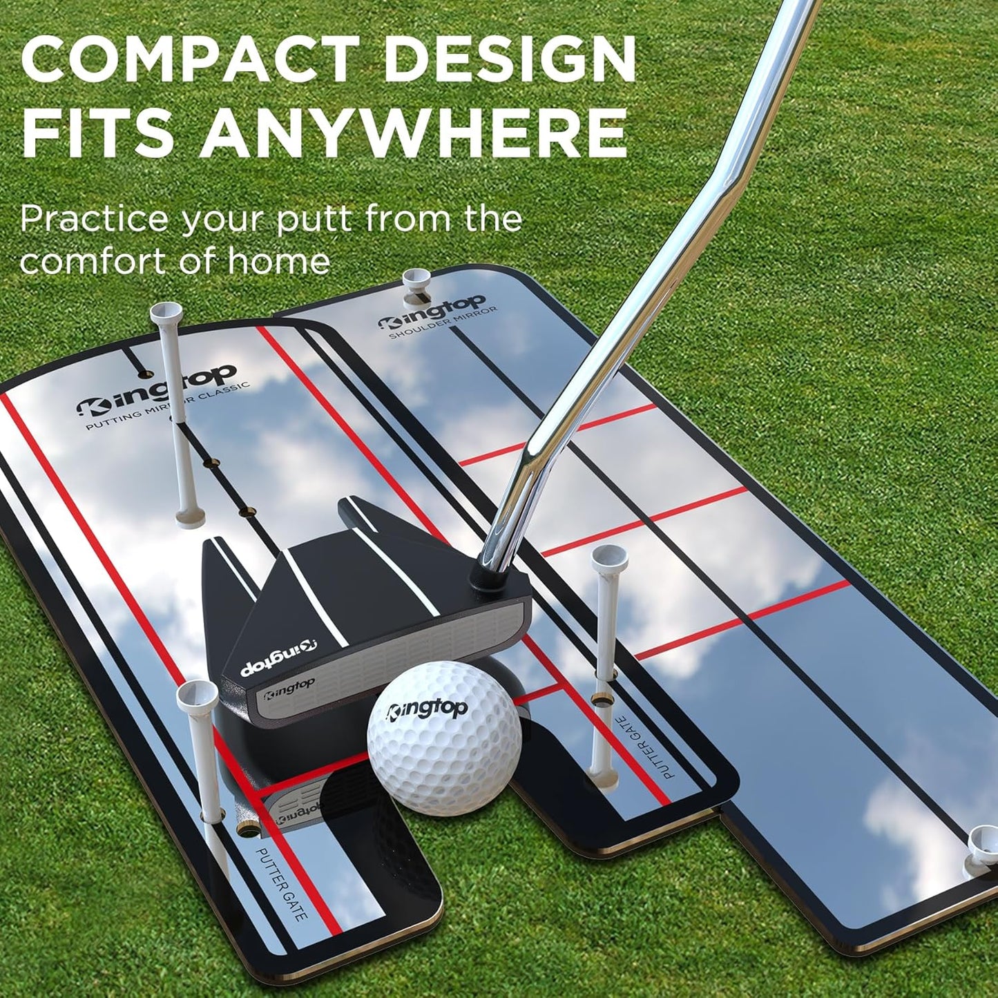 KINGTOP Golf Putting Mirror - Alignment Putting Training Aids for Consistency & Accuracy - Ideal for Indoor | Outdoor Practice, with Carry Bag and Golf Tees