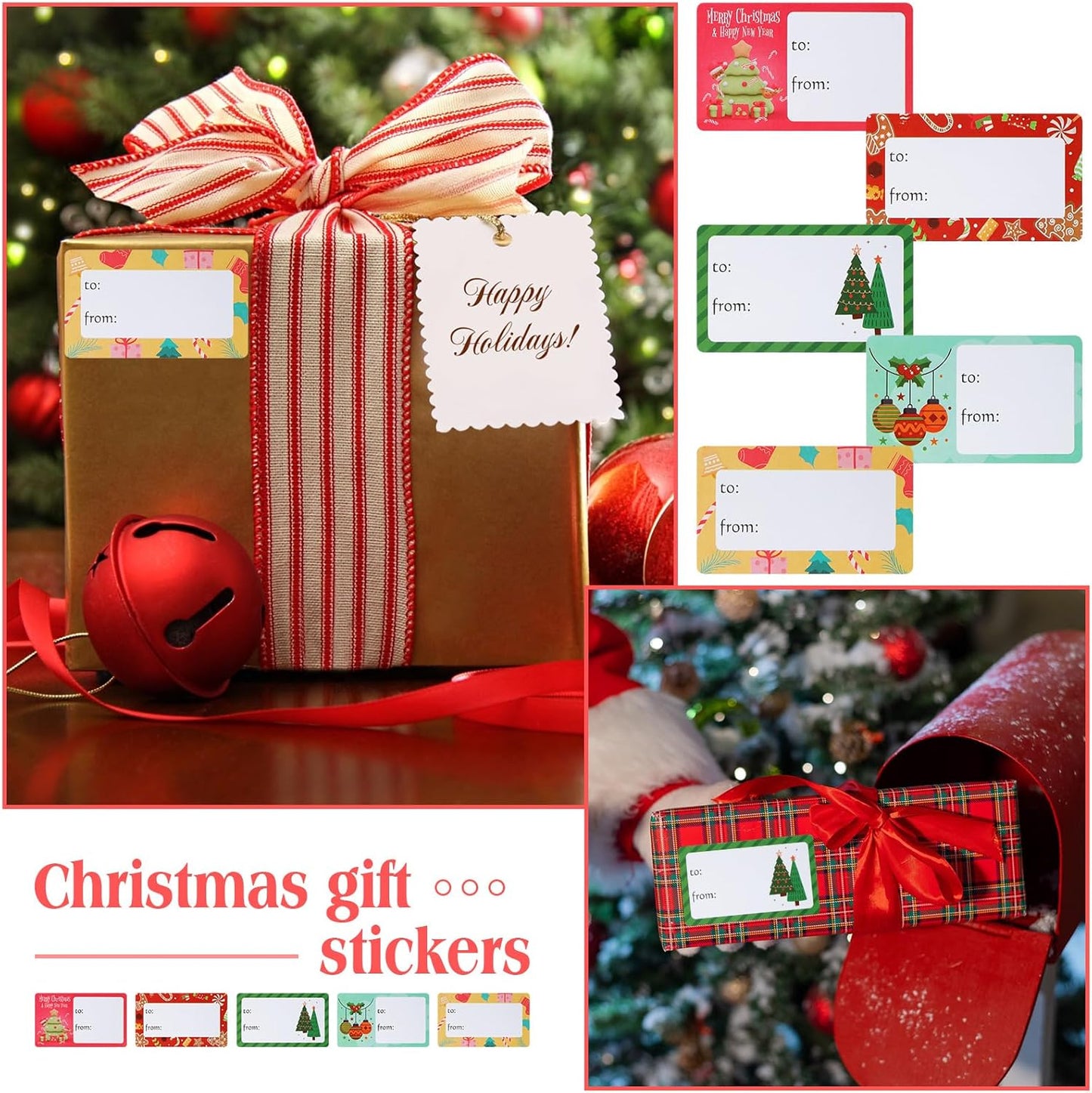 Outus 500 Pieces Christmas Tags Self Adhesive Gift Tags for Xmas Presents Christmas Name Labels Stickers for Wrapping Paper Festival Birthday Holiday Decor(Colorful Style,2.76 x 1.57 Inch)