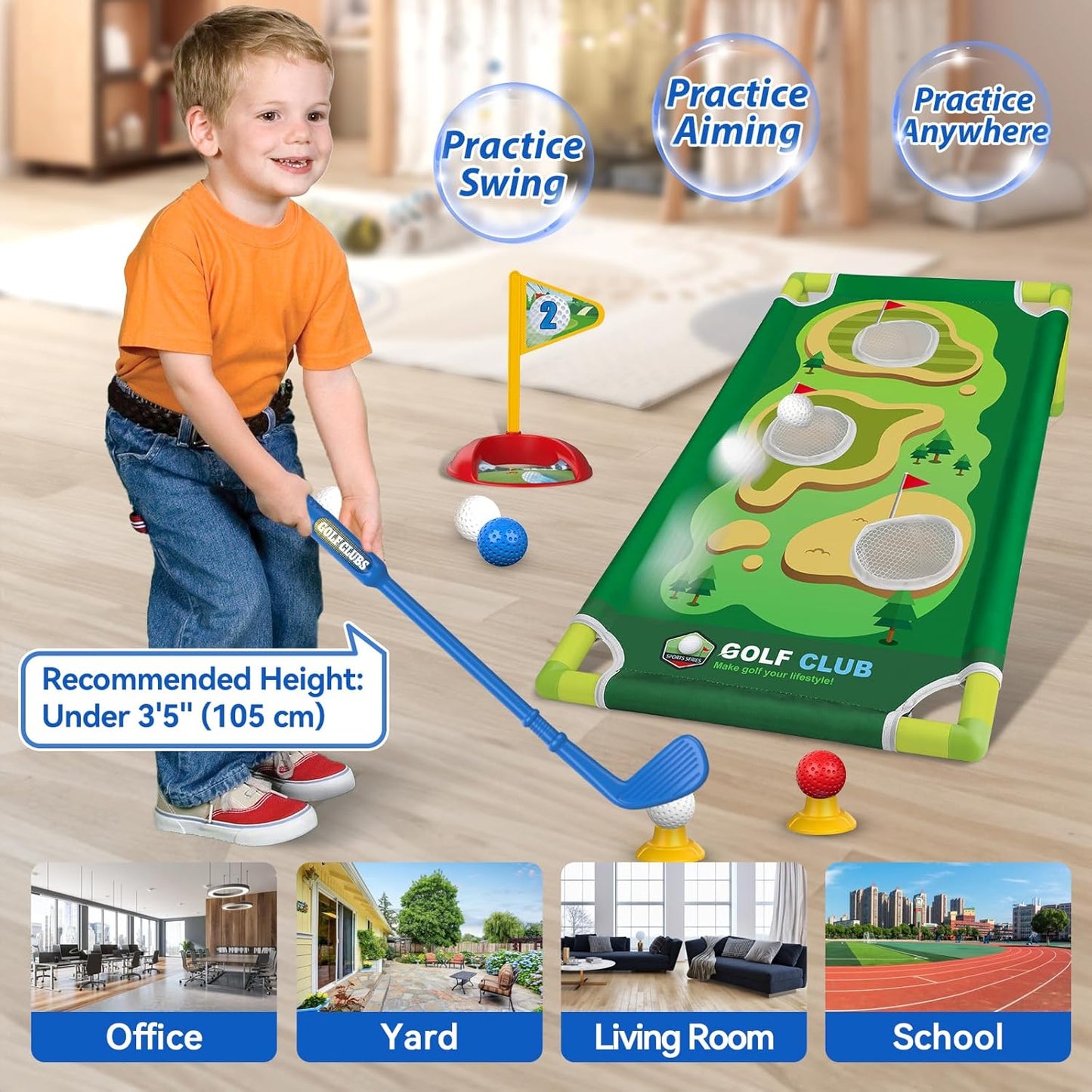Liberry Toddler Golf Set for 2 3 4 5 Years Old Boys Girls, Upgraded Kids Golf Cart with Golf Cornhole Board & Putting Mat, Indoor and Outdoor Golf Toys Birthday Christmas Gift