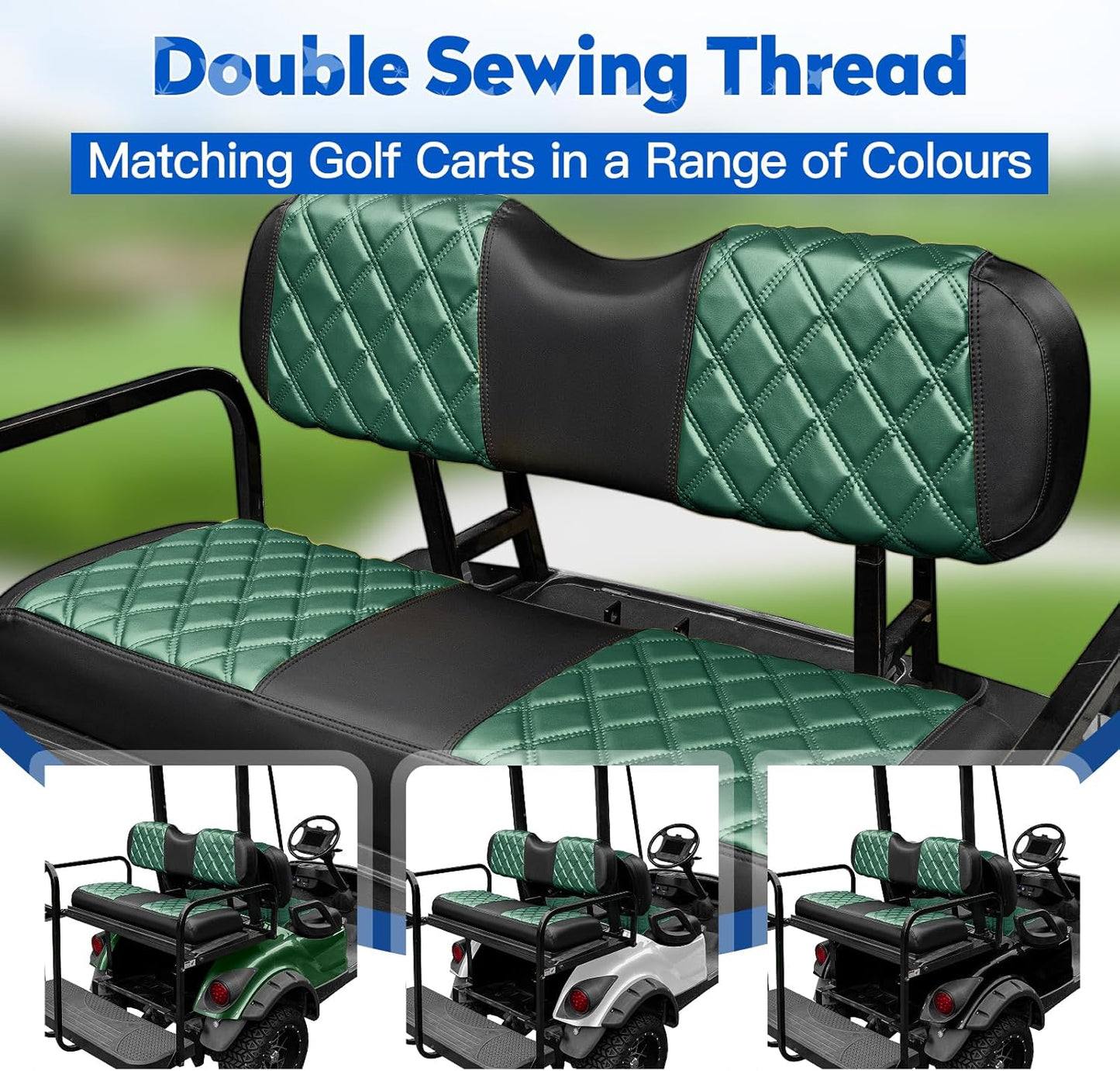 NOKINS Golf Cart Seat Covers Fit Club Car Precedent/DS/EZGO RXV/TXT/Yamaha Drive Aftermarket Standard Rear Seat Cushion, No Stapler, Multiple Colors&Breathable (Dark Green&Black)