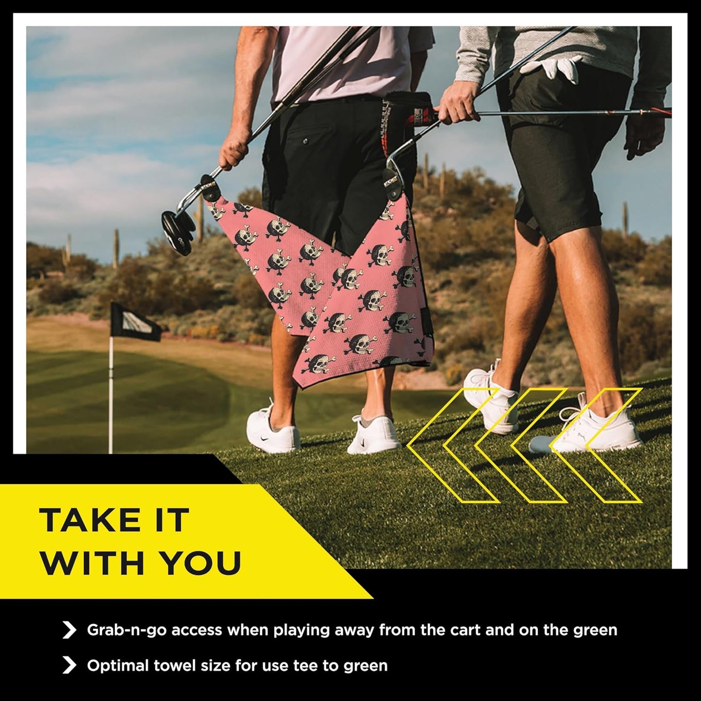 STICKIT Magnetic Golf Towel with Pink Skulls | Top-Tier Microfiber Golf Towel with Deep Waffle Pockets | Industrial Strength Magnet for Strong Hold to Golf Carts or Clubs