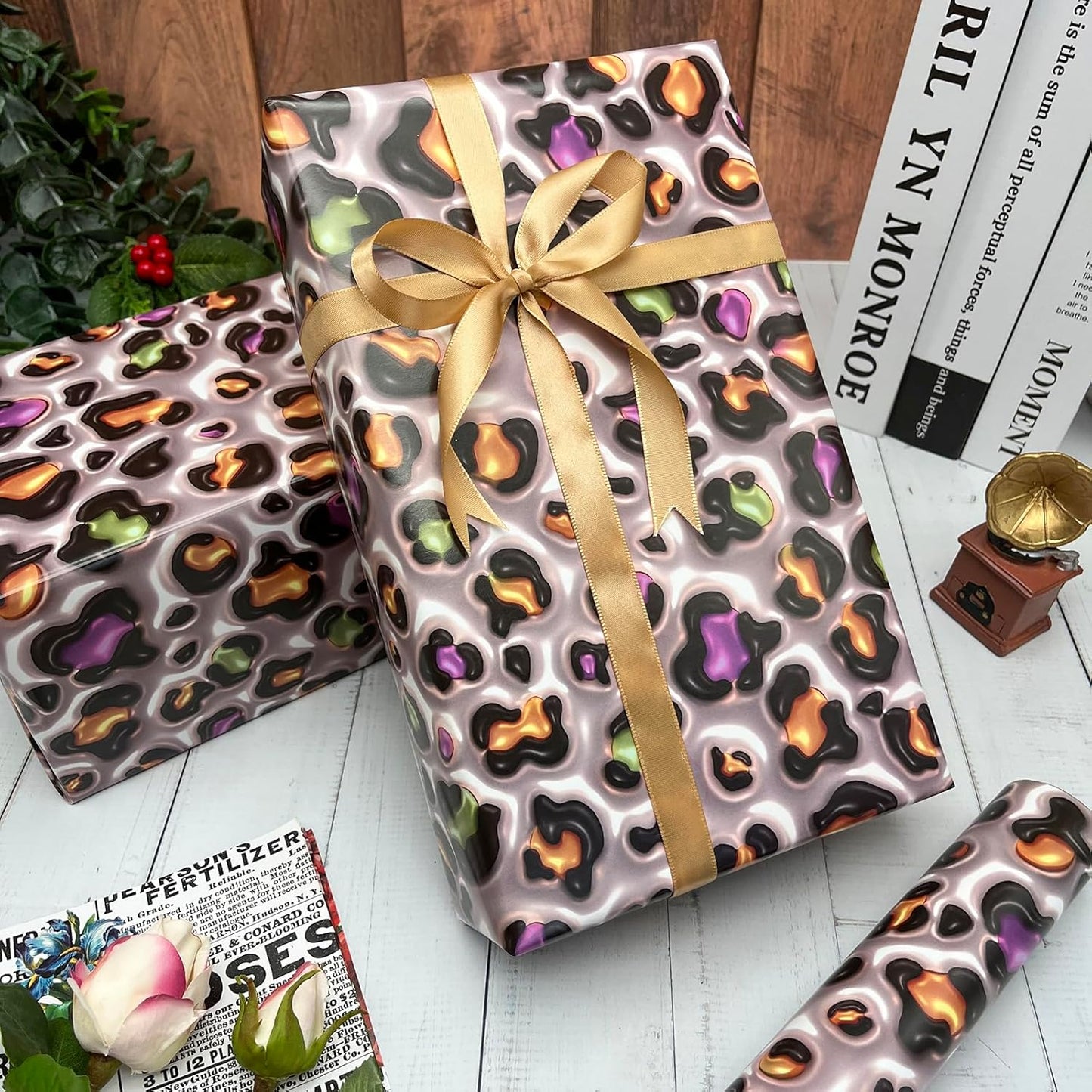 Dtiafu 3D Effect Leopard Wrapping Paper Great for Birthday Wedding Baby Shower Holiday - Unique Cheetah Gift Wrap - Not Physical 3D - 20 x 28 Inch Per Sheet(6 Sheet)