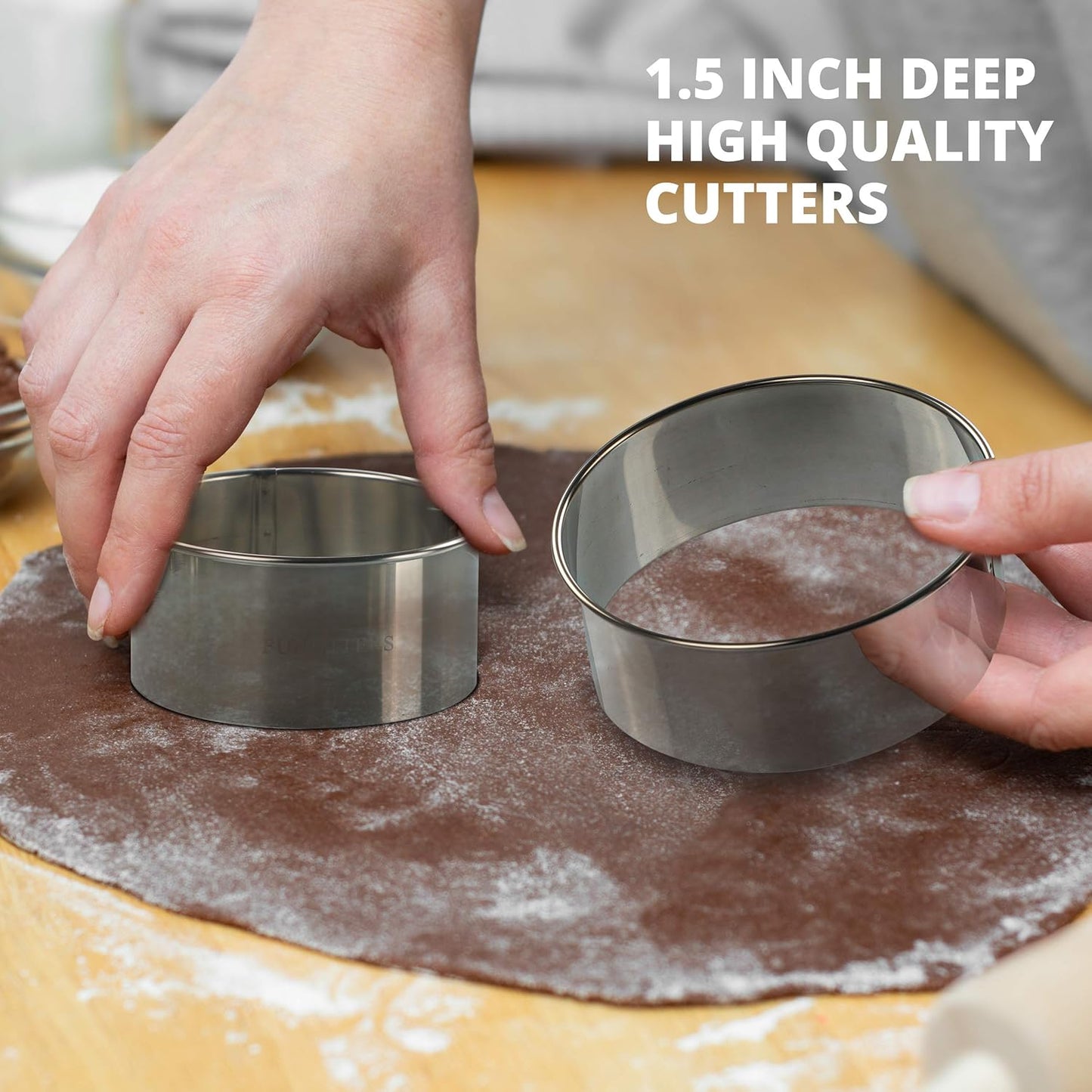 Cookie Cutter Set, 4 Pc. Kit, Measuring 1.5'', 2.5'', 3.5'', and 4.5'', Round Metal Baking Rings for Pastry, Biscuits, and Dough Cutting, Heavy Duty and Reusable, Multiple Sizes
